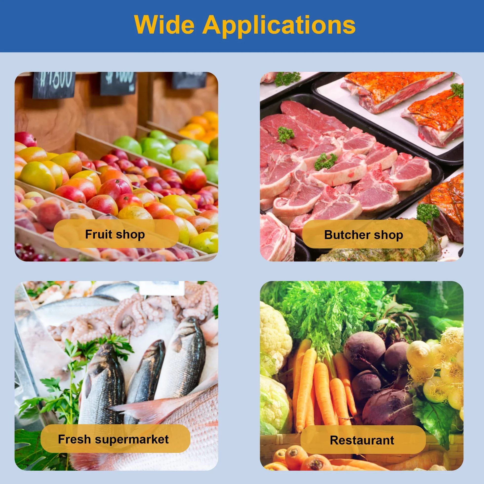 Hanchen Envasadora de Film de Alimentos Frescos Industrial Sellador de Alimentos Eléctrico Máquina de Sellado y Corte de Film Acero Inoxidable para Carne/Verduras/Frutas