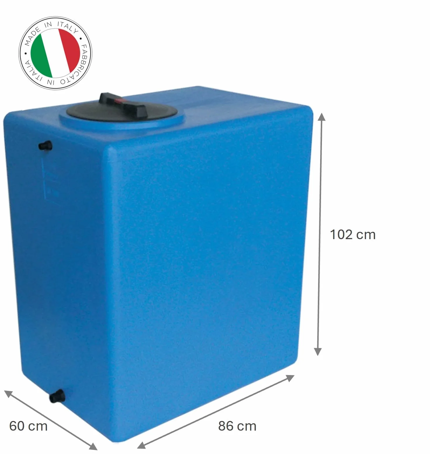 Depósito de Polietileno para Agua cilíndrico Rectangular Alto Mod. 300 litros Made in Italy