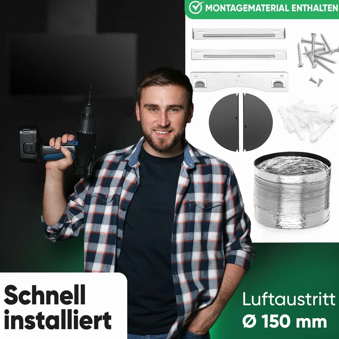 Bomann DU7607-G-Noir Hotte inclinée à LED Noir