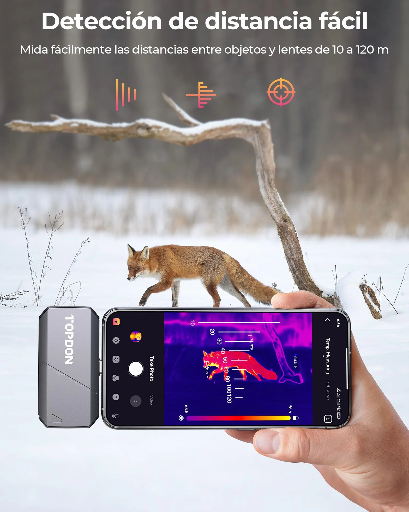 TOPDON TS001 Cámara Térmica para Android, Lente Ajustable de 9mm, Rango de Observación 0.1 a 500M, Alta Resolución 512 x 384 IR, 25Hz, Cámara Termográfica de Enfoque Manual para Placas PCB, Exterior