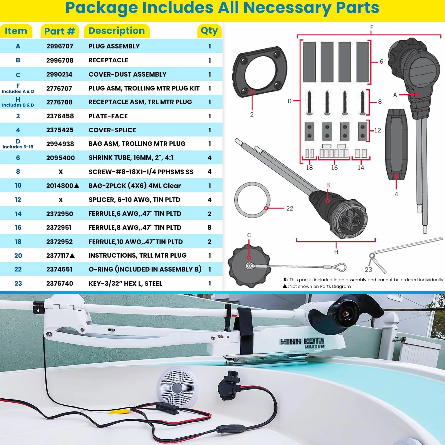 1865120 MKR-28 - Enchufe y receptáculo para motor de arrastre Minn Kota de agua dulce y salada, accesorio de batería macho hembra, impermeable, resistente, 8 AWG, nominal a 60 A hasta 48 V