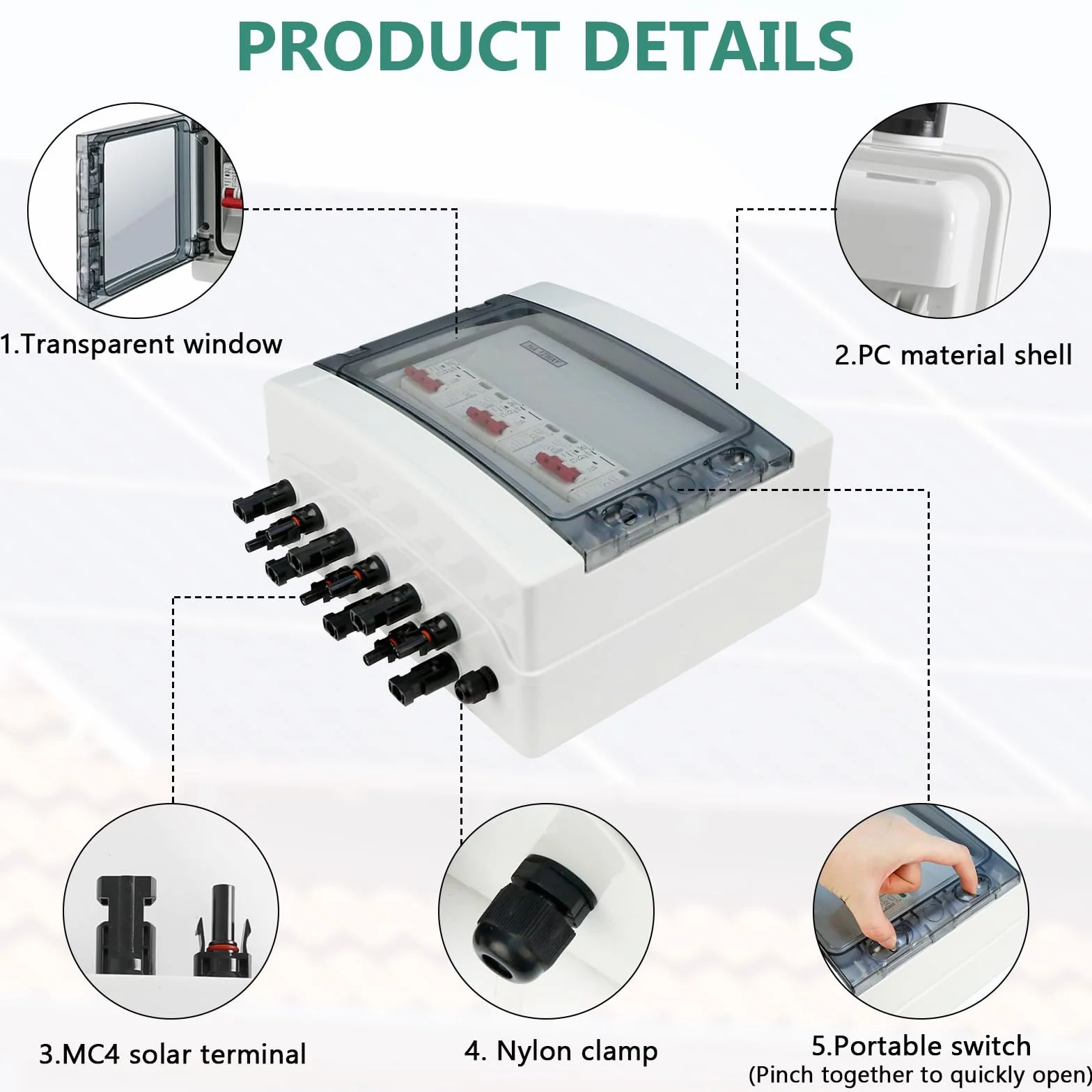 Protección Contra Sobretensiones Fotovoltaica, Disyuntor CC 40 A/1000V, Disyuntor de Protección contra Rayos(2 In 2 Out), Caja de Conexión Solar Fotovoltaica IP65 a Prueba de Agua