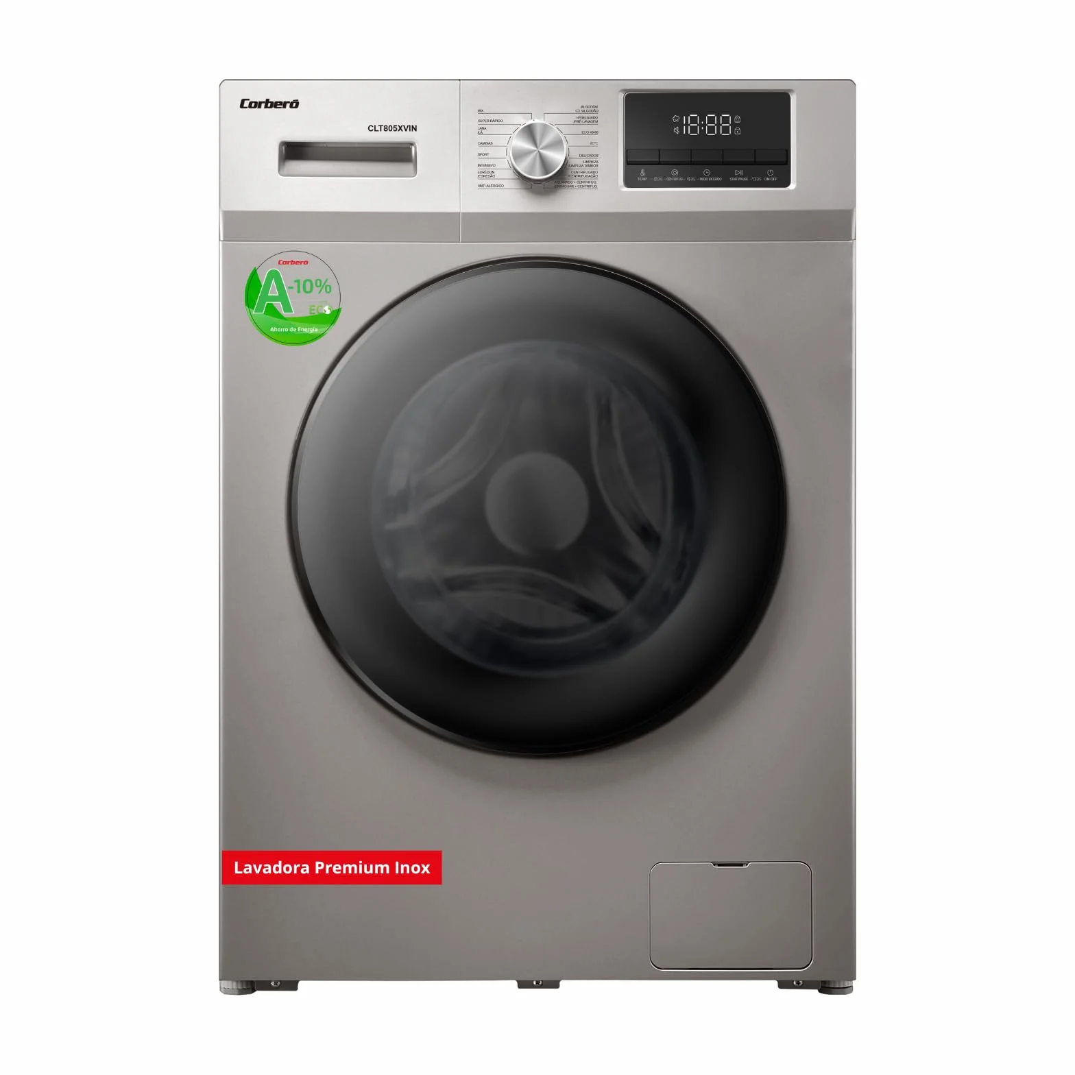 Corberó Lavadora Carga Frontal CLT805XVIN 8 Kg 1400 Rpm Inverter 16 Programas Vapor Antialérgico Inox