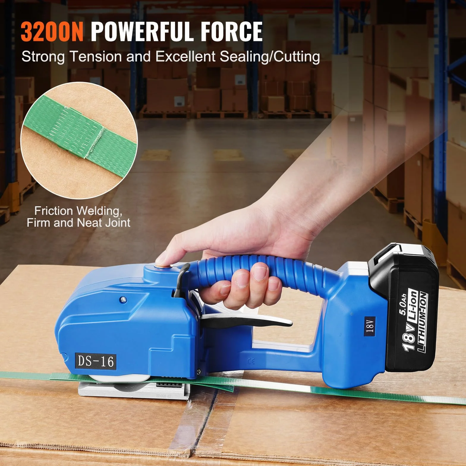 VEVOR Flejadora Eléctrica para Flejes PP PET de 0,89-1,6 cm Herramienta de Flejado Portátil con Pantalla Digital Flejadora Automática a Batería para Cajas de Embalaje de Palets
