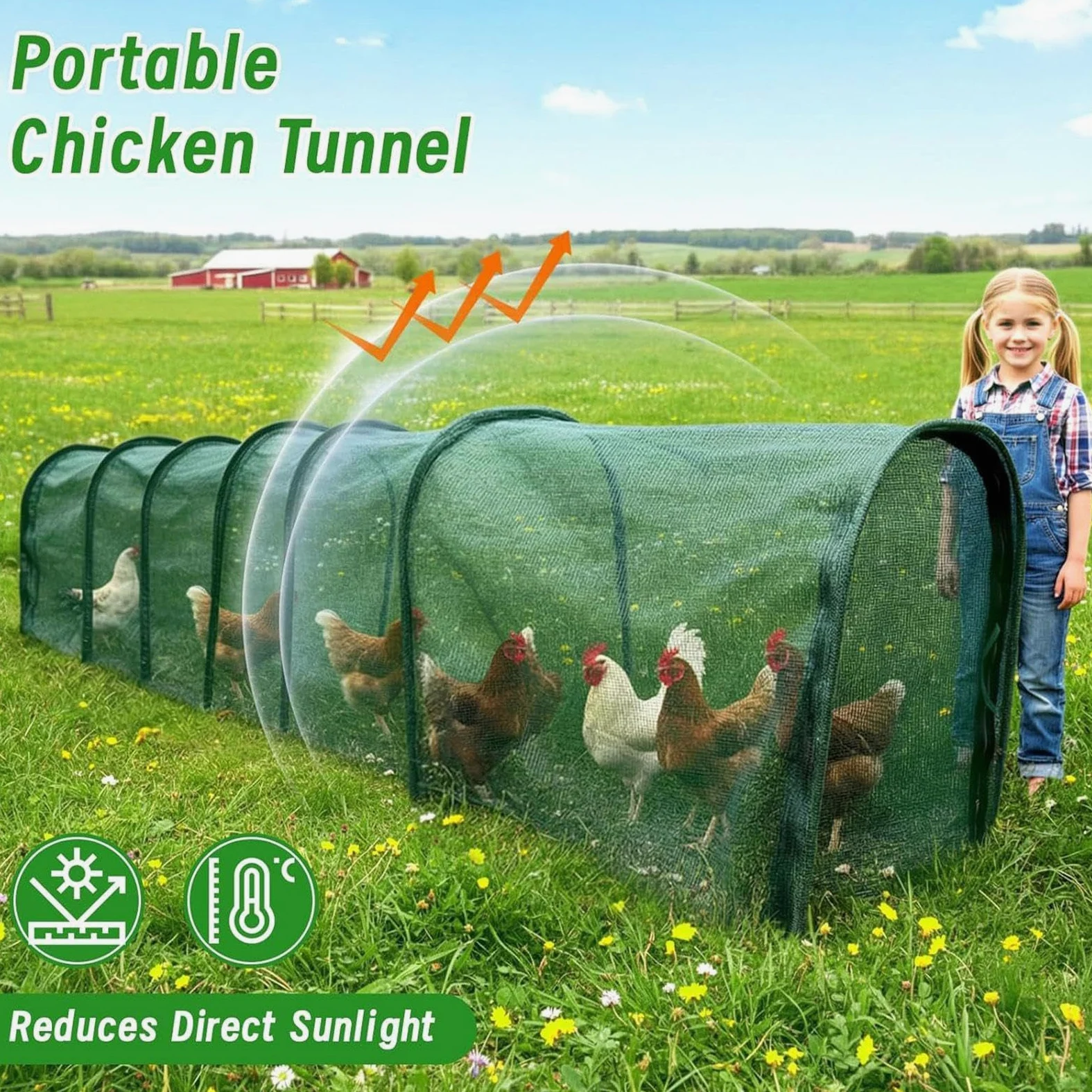 es para Gallinas del Jardín Con Malla Solar Y Recinto Nylon Largo Portátil | Tractor Corral de Gallinas Para Aves de Corral, Patos, Conejos, Pájaros, Interior, Exterior, Jardín, Granja,