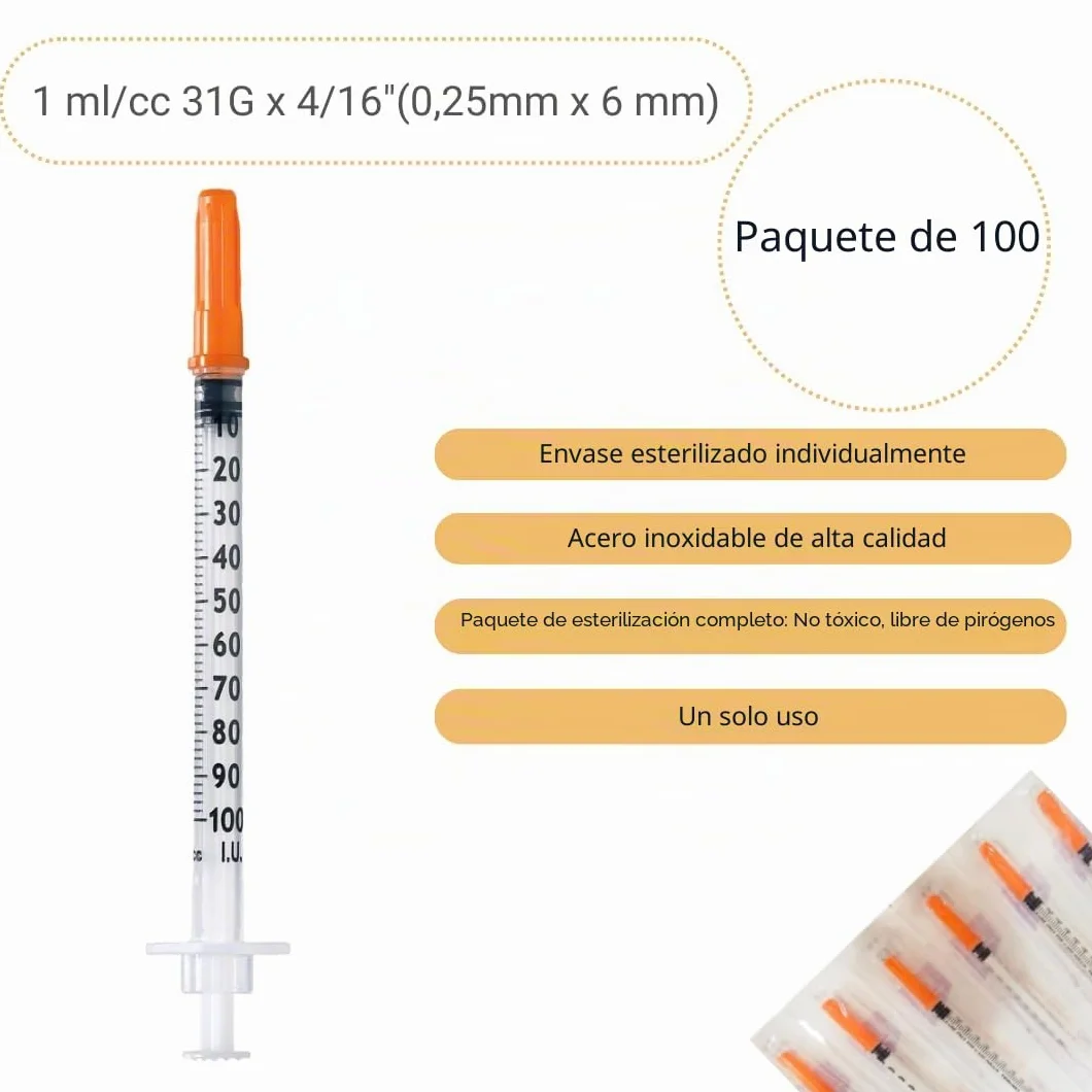 Tubos de plástico 1 ml/cc 31 g x 6 mm multiusos accesorios de laboratorio