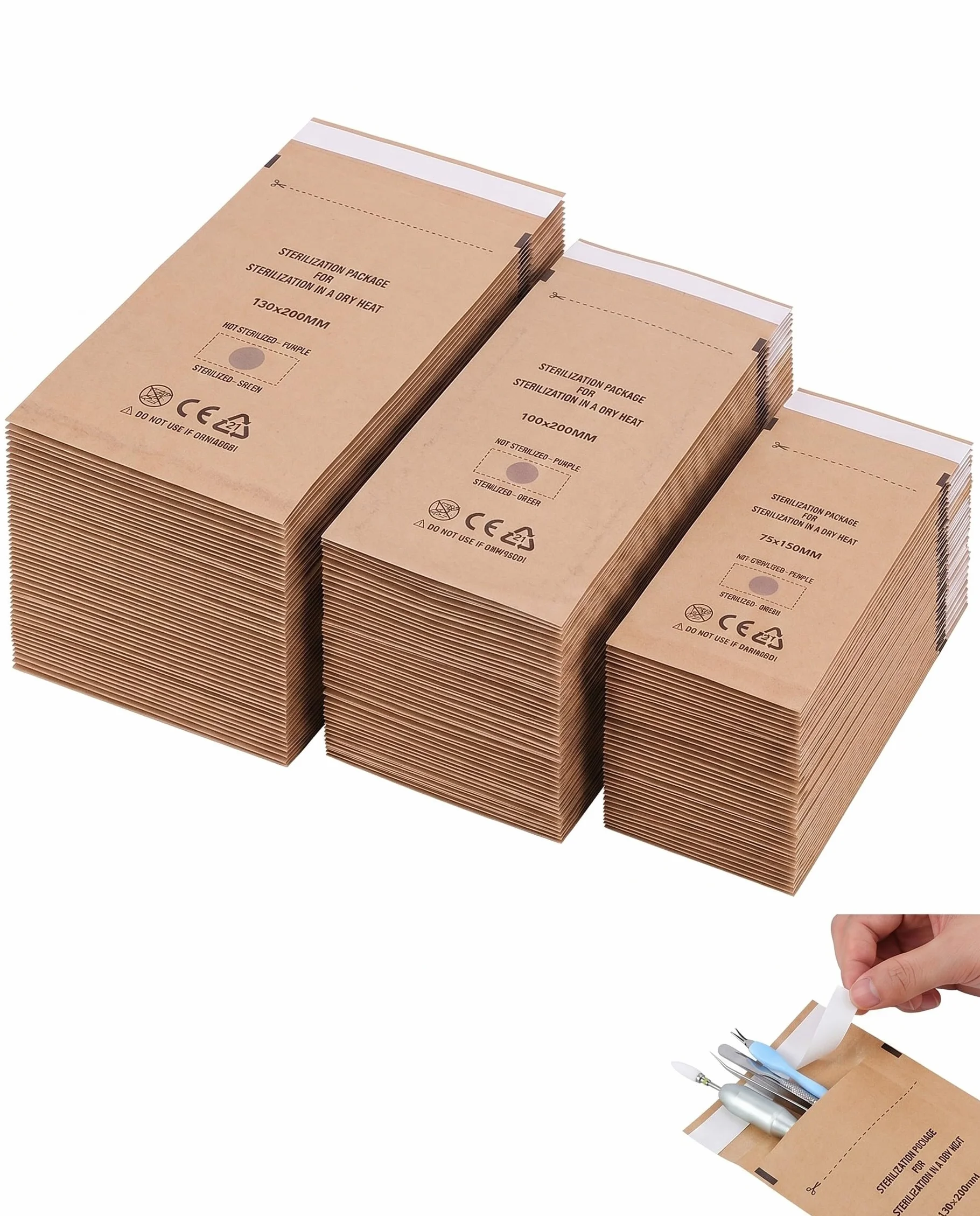 Bolsas Esterilización Autosellantes 60 Uds. 3 Tamaños 75x150 100x200 130x200 Papel Médico para Manicura Dental Estética