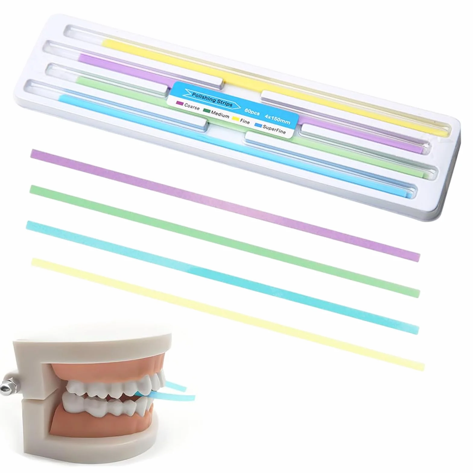 Papel de Lija Dental 4×150 mm 60 Piezas Tiras de Pulido Portátil Eliminación de Sarro Multicolor