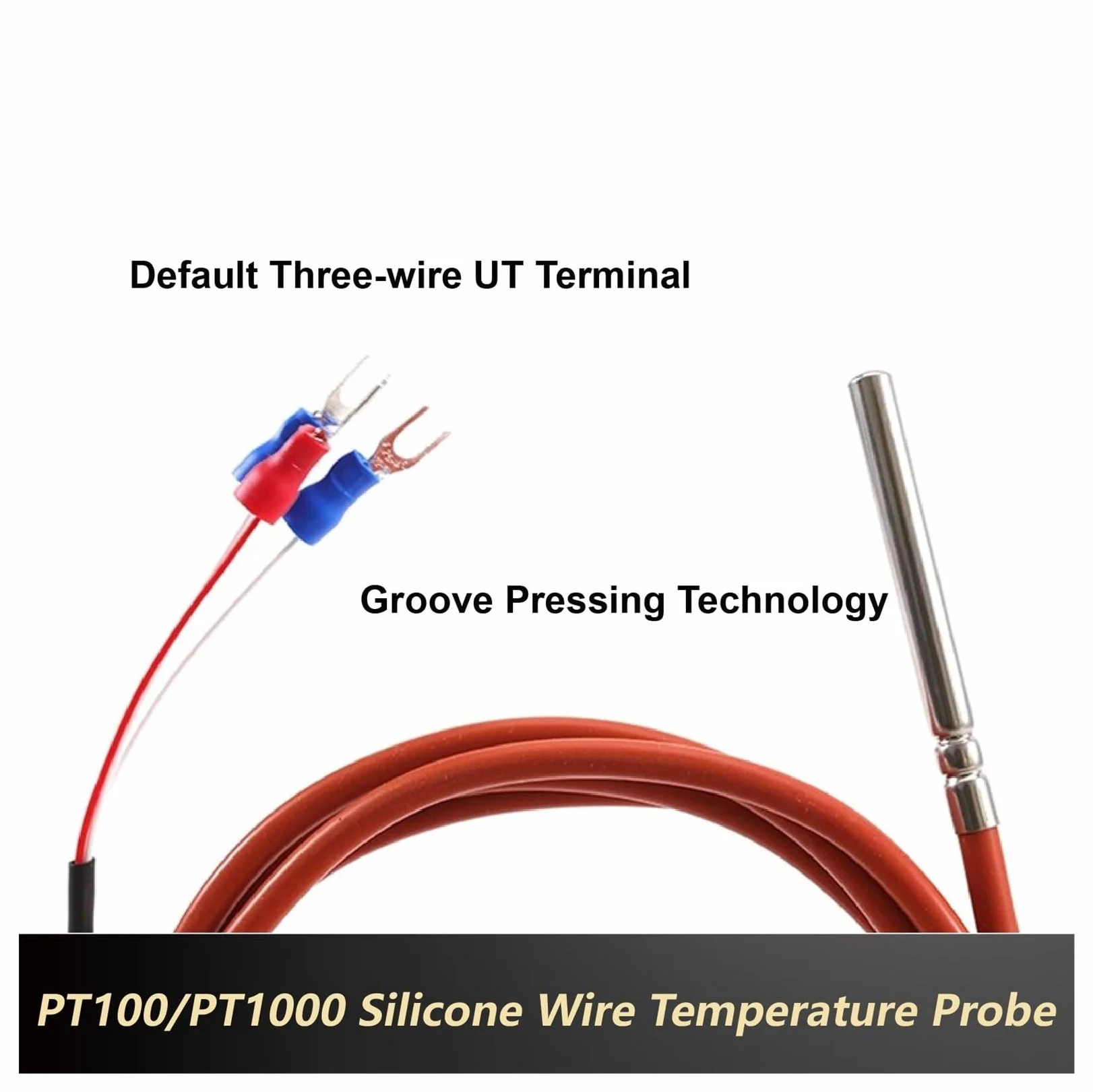 PT100 PT1000 RTD Sensor de temperatura Sonda de temperatura impermeable Cable de silicona 3 cables 4 opciones | Pt100-10M-5-50mm -F