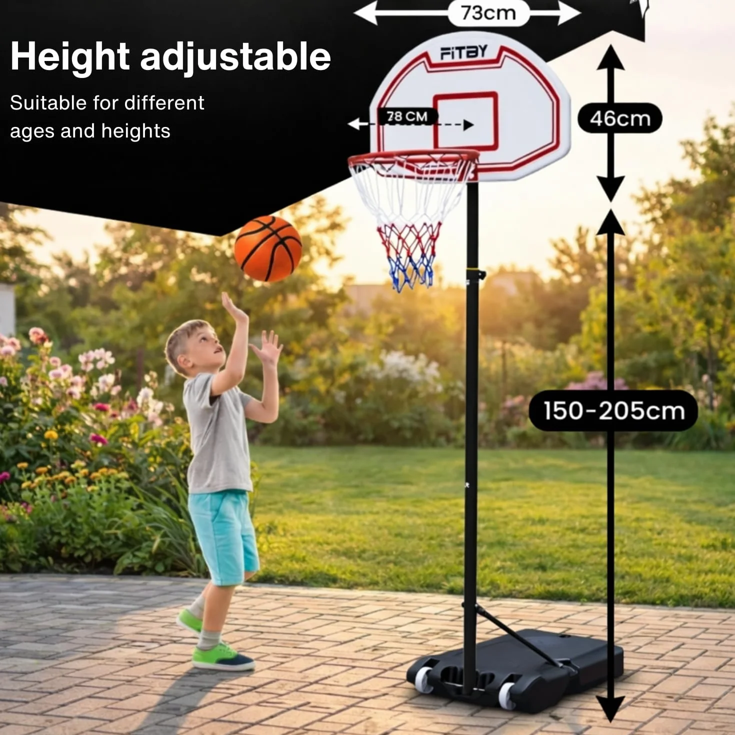 Canasta de Baloncesto Exterior Altura Ajustable Portátil con Ruedas para Niños y Adultos