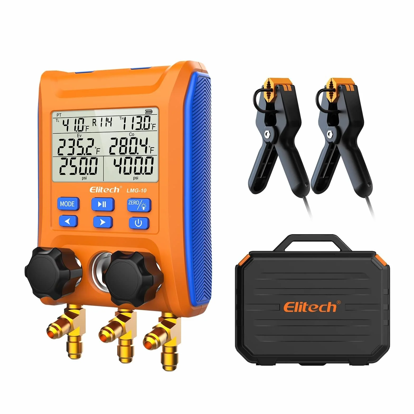Elitech Juego de Manómetros Digitales de Refrigeración LMG-10, Alta Precisión, HVAC