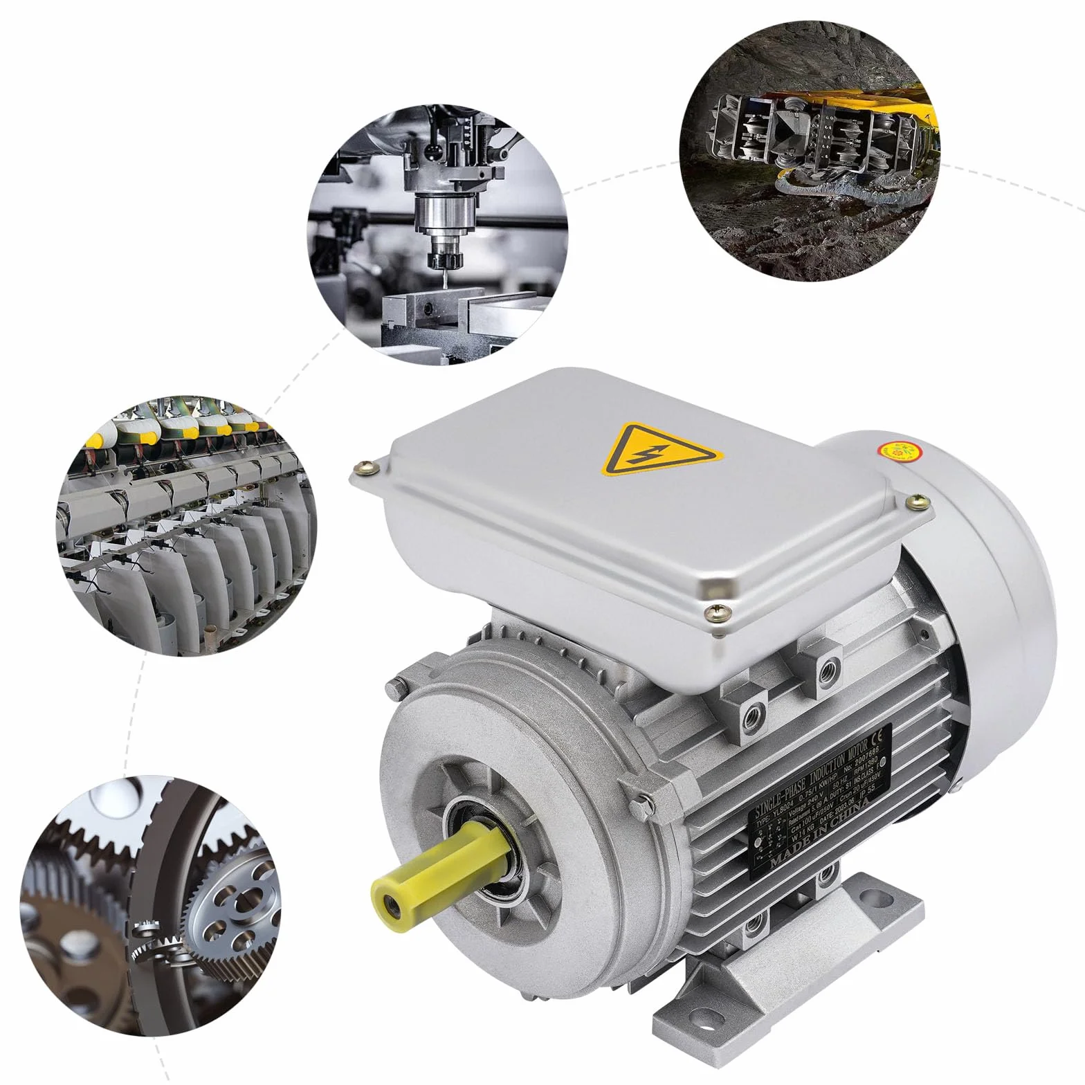 Motor monofásico con bobina de cobre puro 1380 rpm, compresor de motor eléctrico 0,75 kw (1HP) arranque pesado AC motor eléctrico adecuado para ventiladores, bombas, dispositivos mecánicos