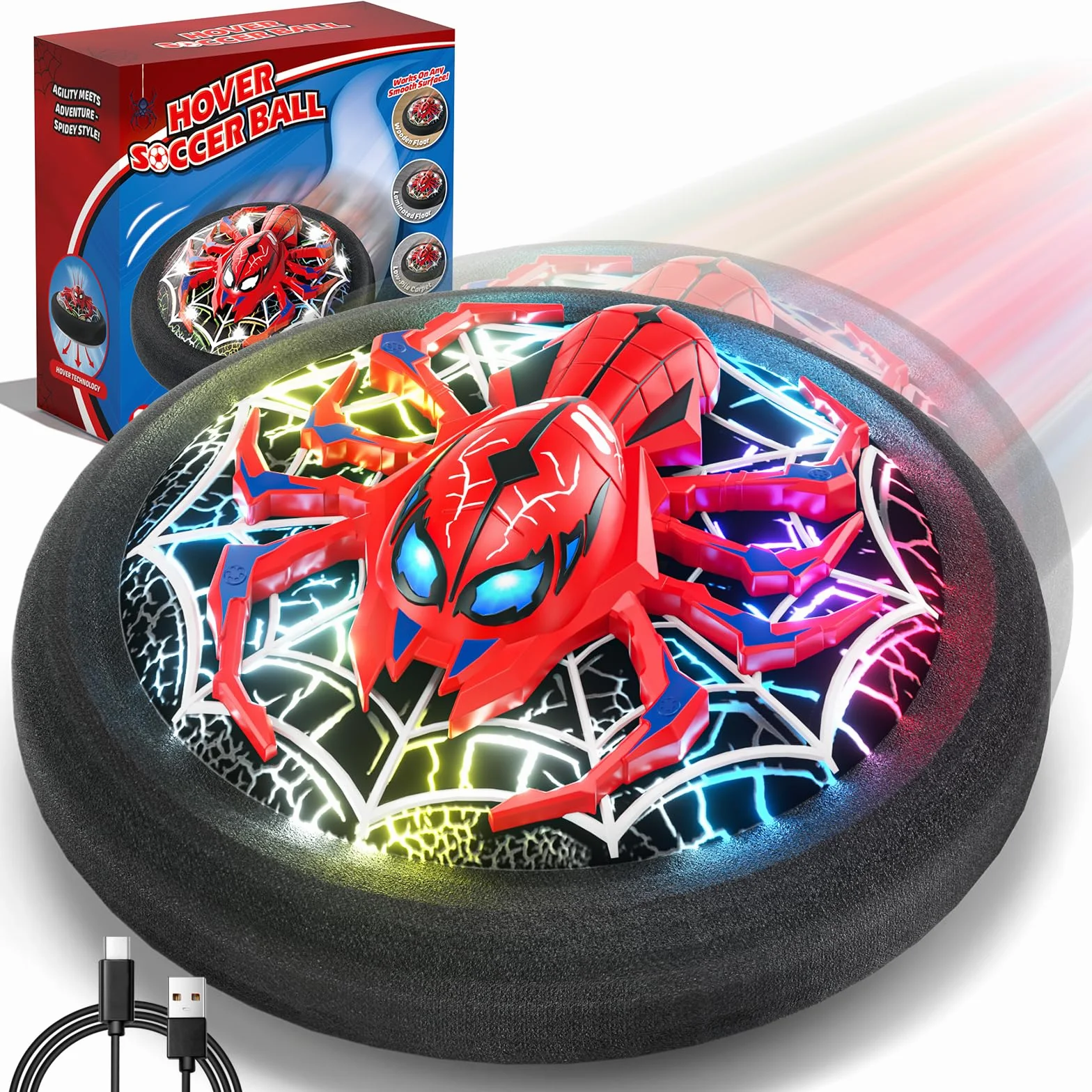 Spider Balón de Fútbol Flotante LED con Batería Recargable, Balón de Propulsión de Aire para Niños 3-8 Años
