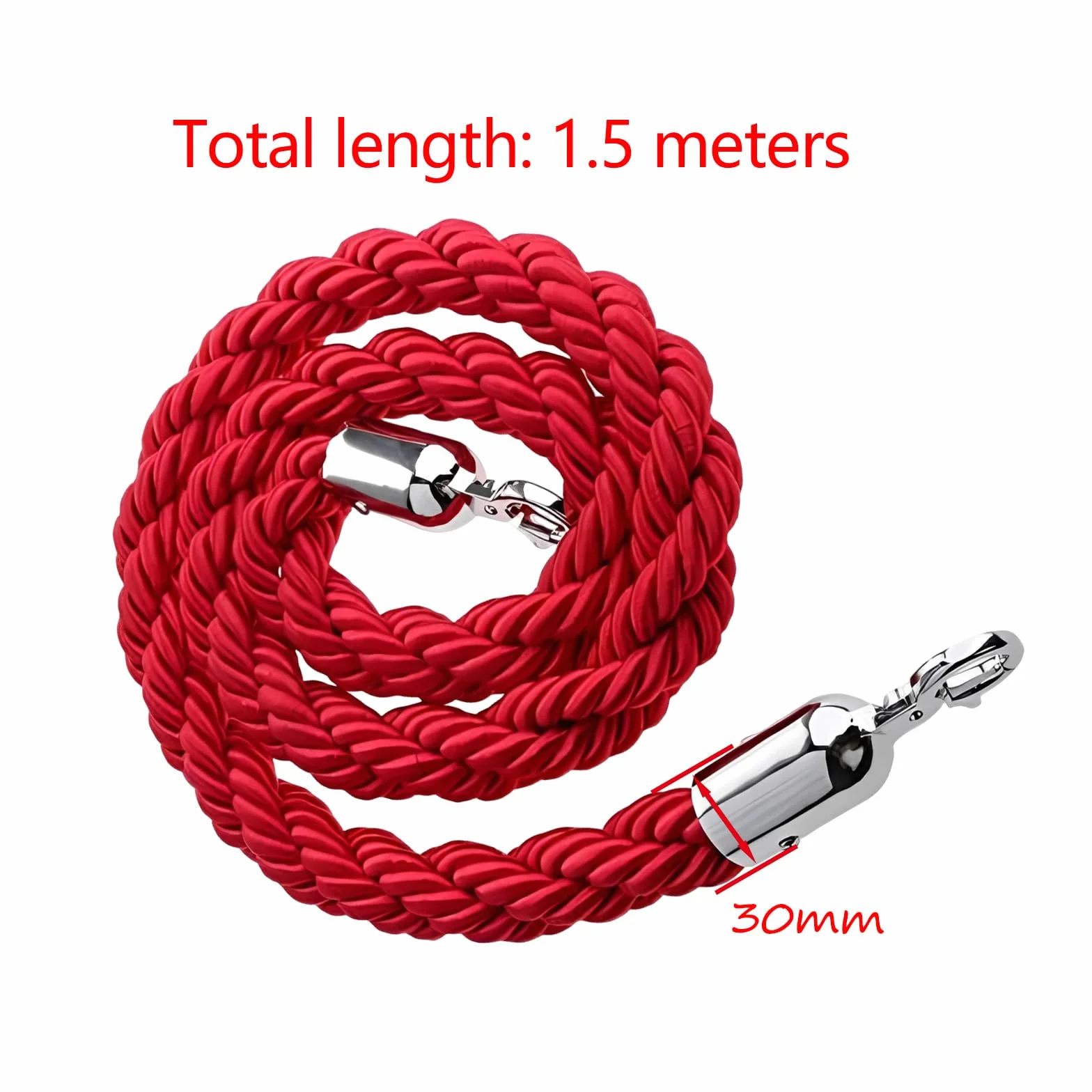 Cuerda de Barrera 1,5 m Rojo Cord con Ganchos Cuerda de Ampliación Queue Cuerda Barrera Cordón de Bloqueo Postes Separadores para Persona Guiar Delimitar Personas