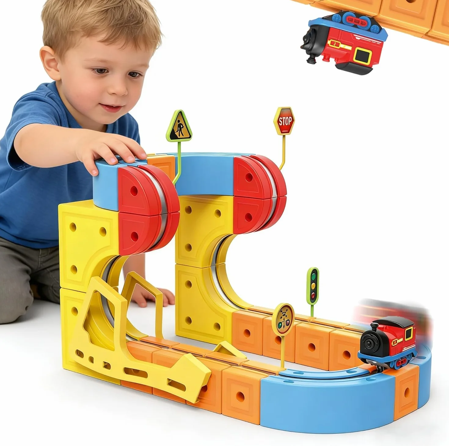 Felly Electric Train Set para Niños con Pista Flexible 3D, Juguete de Aprendizaje DIY Cube Track, Regalo 3-12 Años