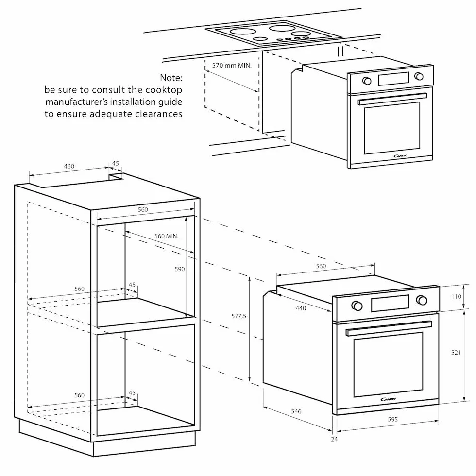 Candy Idea Horno Multifunción 65L 8 Funciones Ventilador Radial Limpieza Aquactiva Puerta Doble Cristal Negro