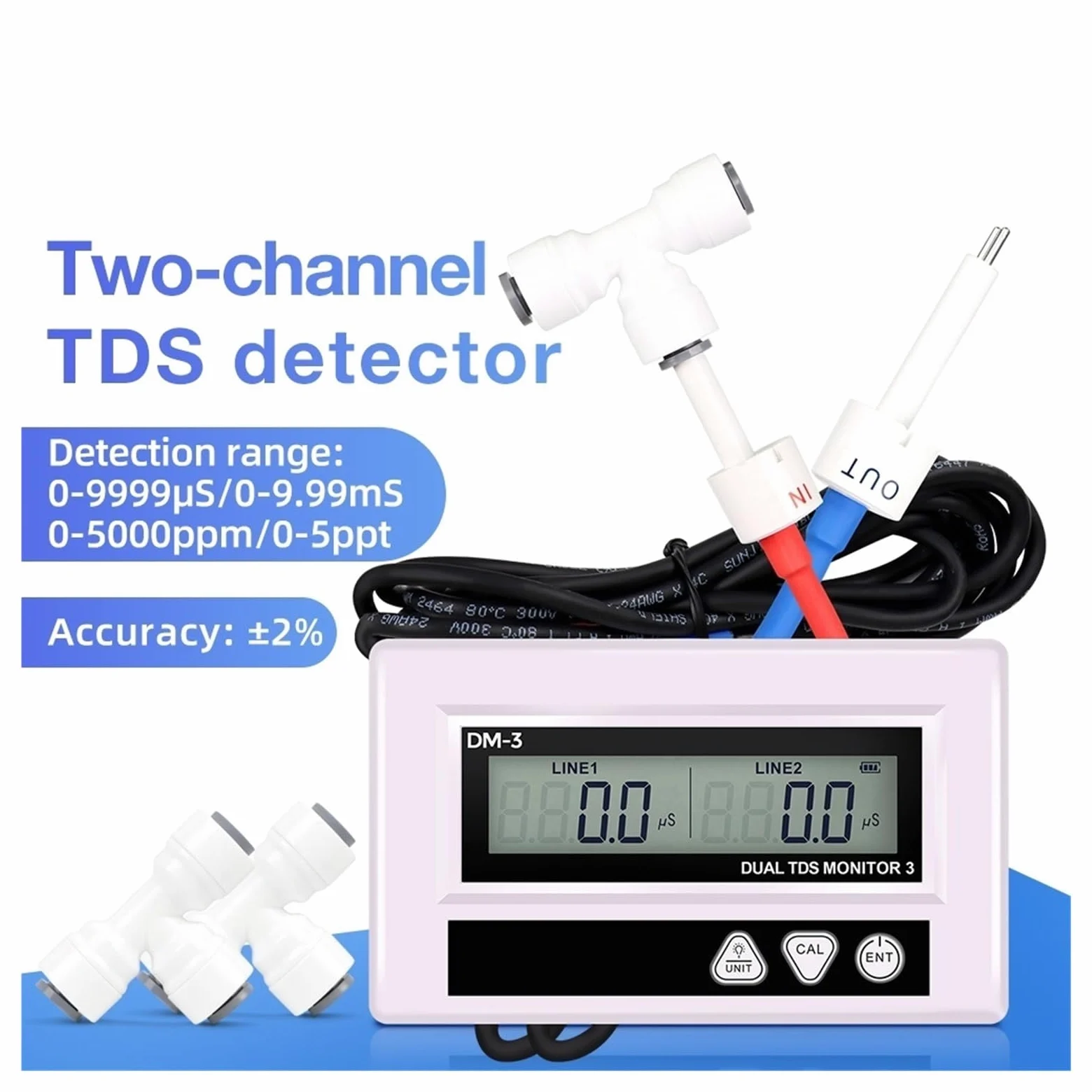 Medidor de agua TDS EC, sonda dual, Detector en línea, entrada/salida, Monitor Digital calidad del,Alta precisión