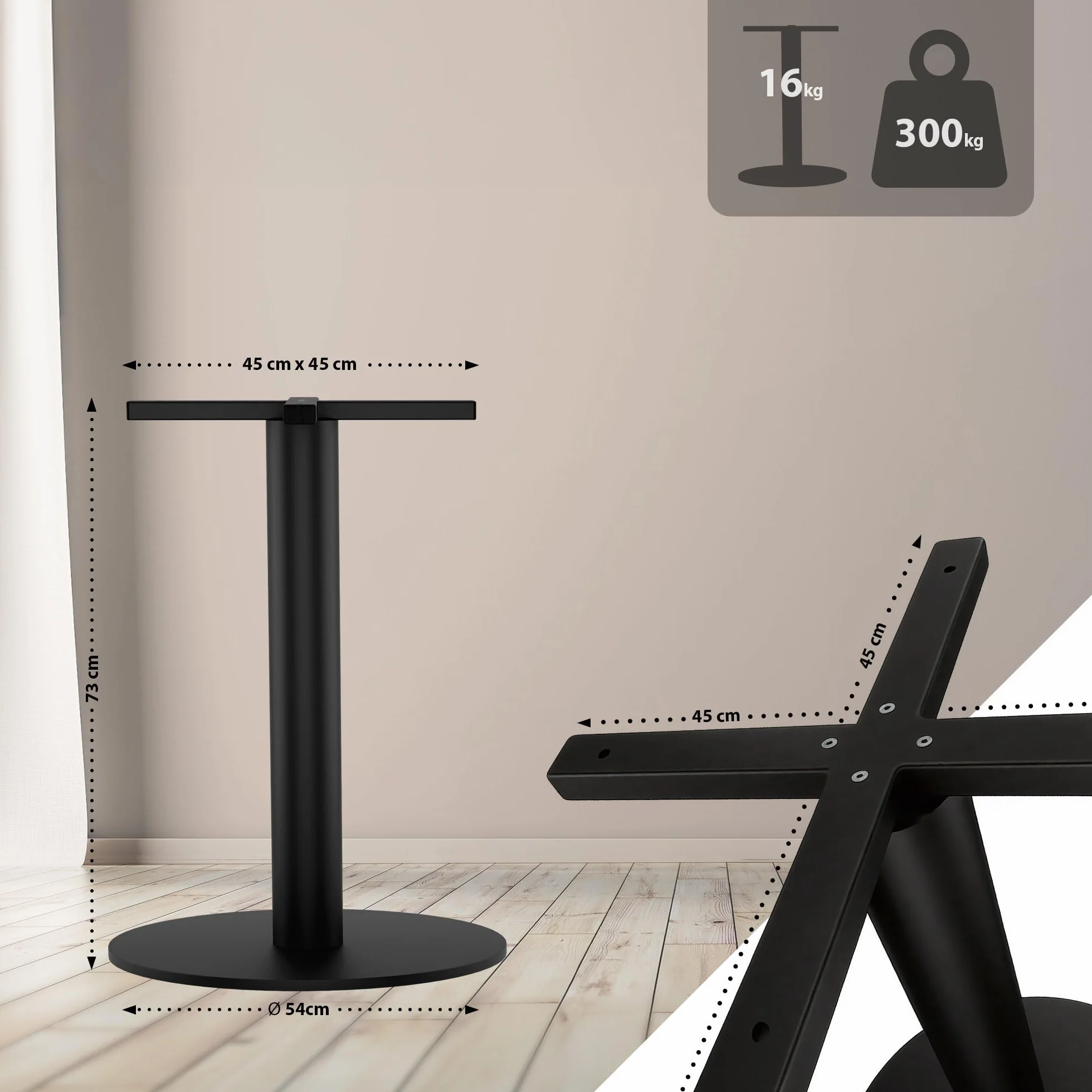 CLP Base de Mesa de Metal Negro, Patas de Mesa Marudi de Acero con Recubrimiento en Polvo, Base de Mesa Robusta para Interior y Exterior, Color:Negro, Forma:Redondo