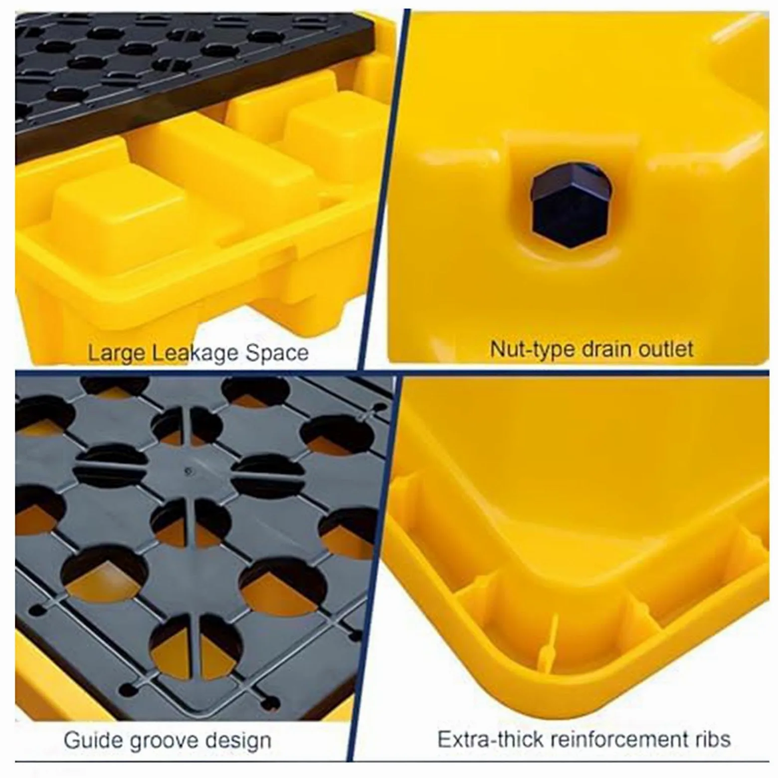 Bandeja de contención de derrames, plataforma modular para derrames con rejillas, bandeja de derrames de tanque de aceite para laboratorios y áreas de almacenamiento, 33,5 x 33,5 x 5,5 cm