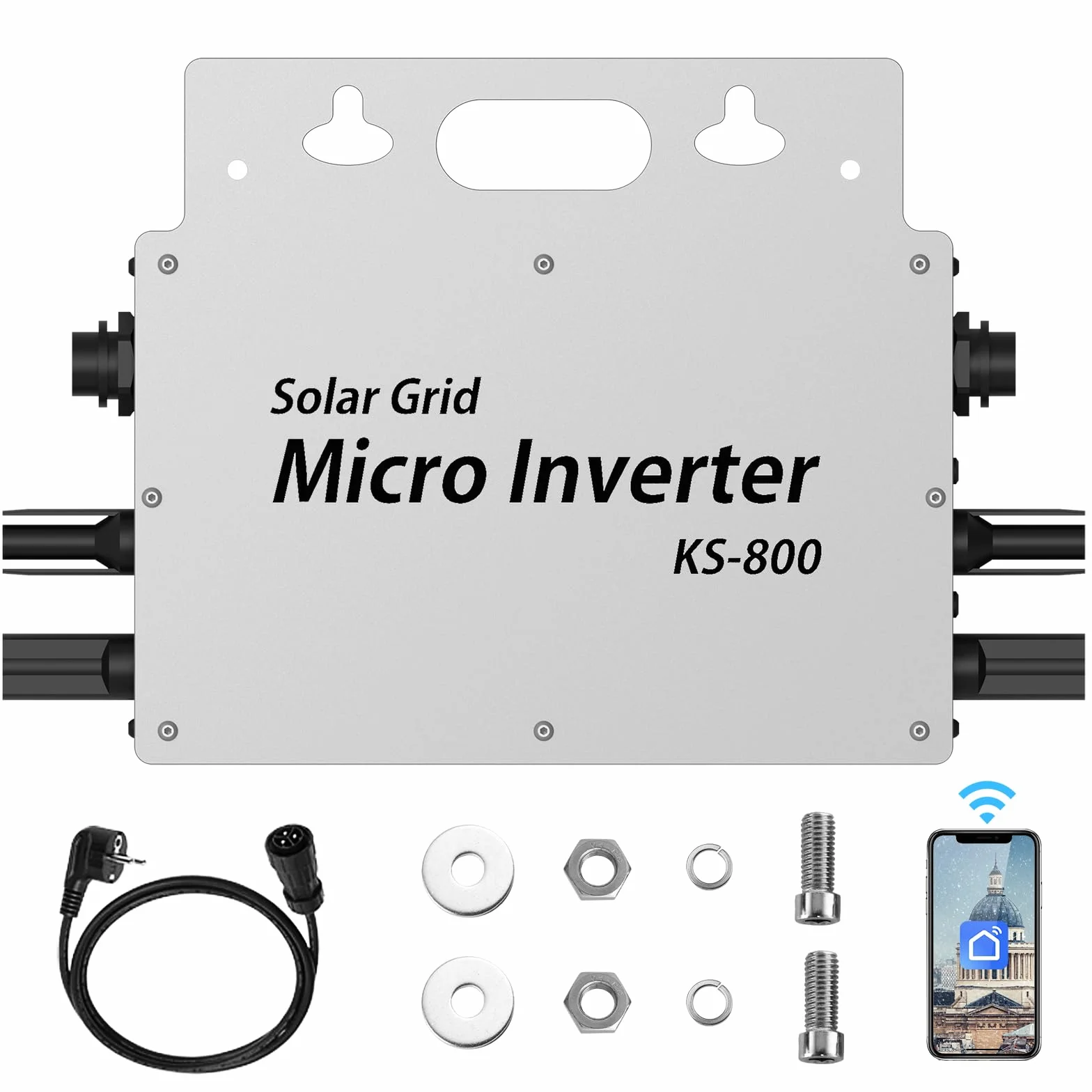 Inversor PV de 800 W, IP65, Resistente al Agua, Inversor Solar con Aplicación WiFi para Plantas de Balcón, Microinversor para 2 Paneles Solares, Inversor de Energía para Hogar