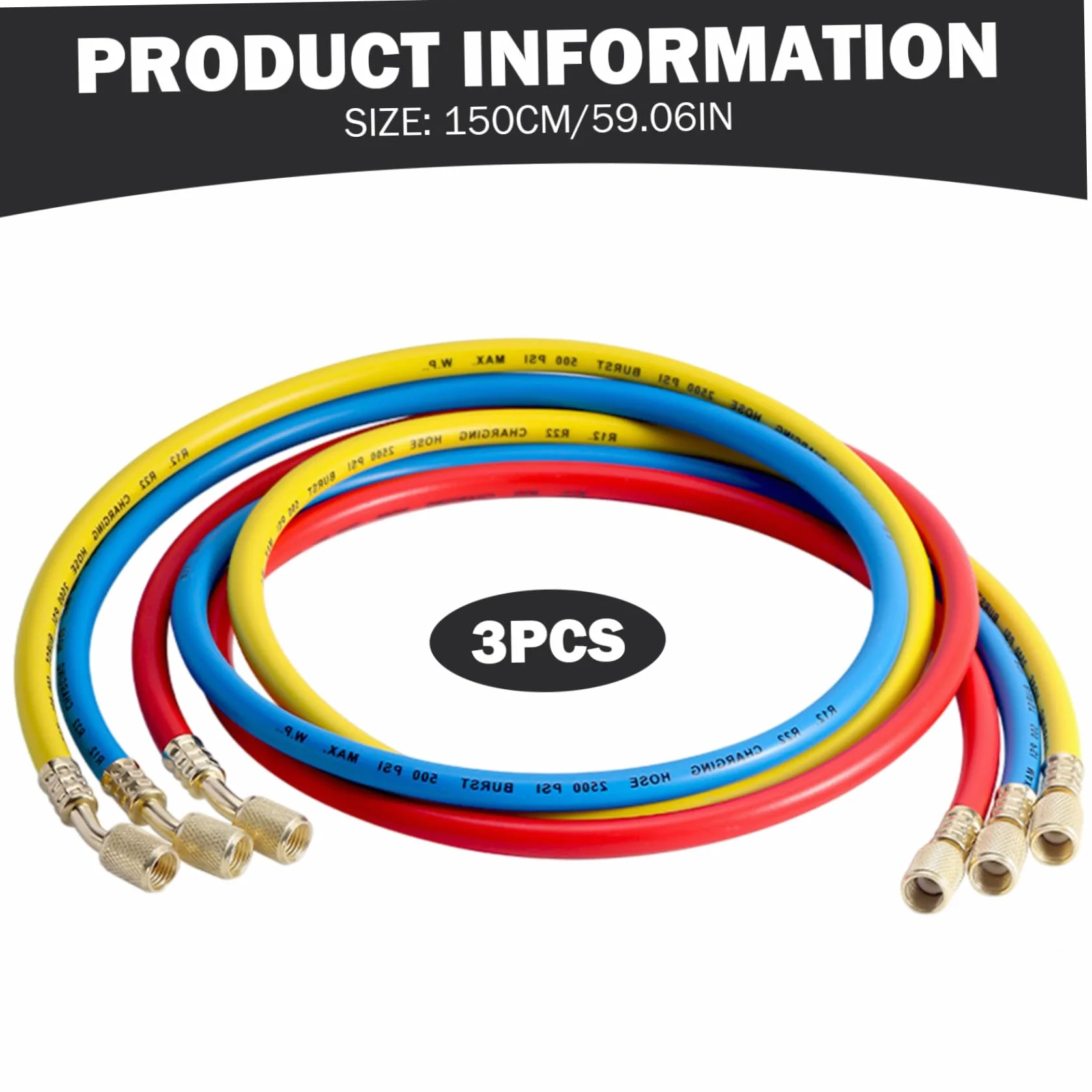 Mangueras de refrigerante de 3 piezas de 59 pulgadas y 1/4 rosca de baja pérdida Las mangueras de calibre de CA de goma a prueba de explosiones se aplican al R22 R410 R134 R32