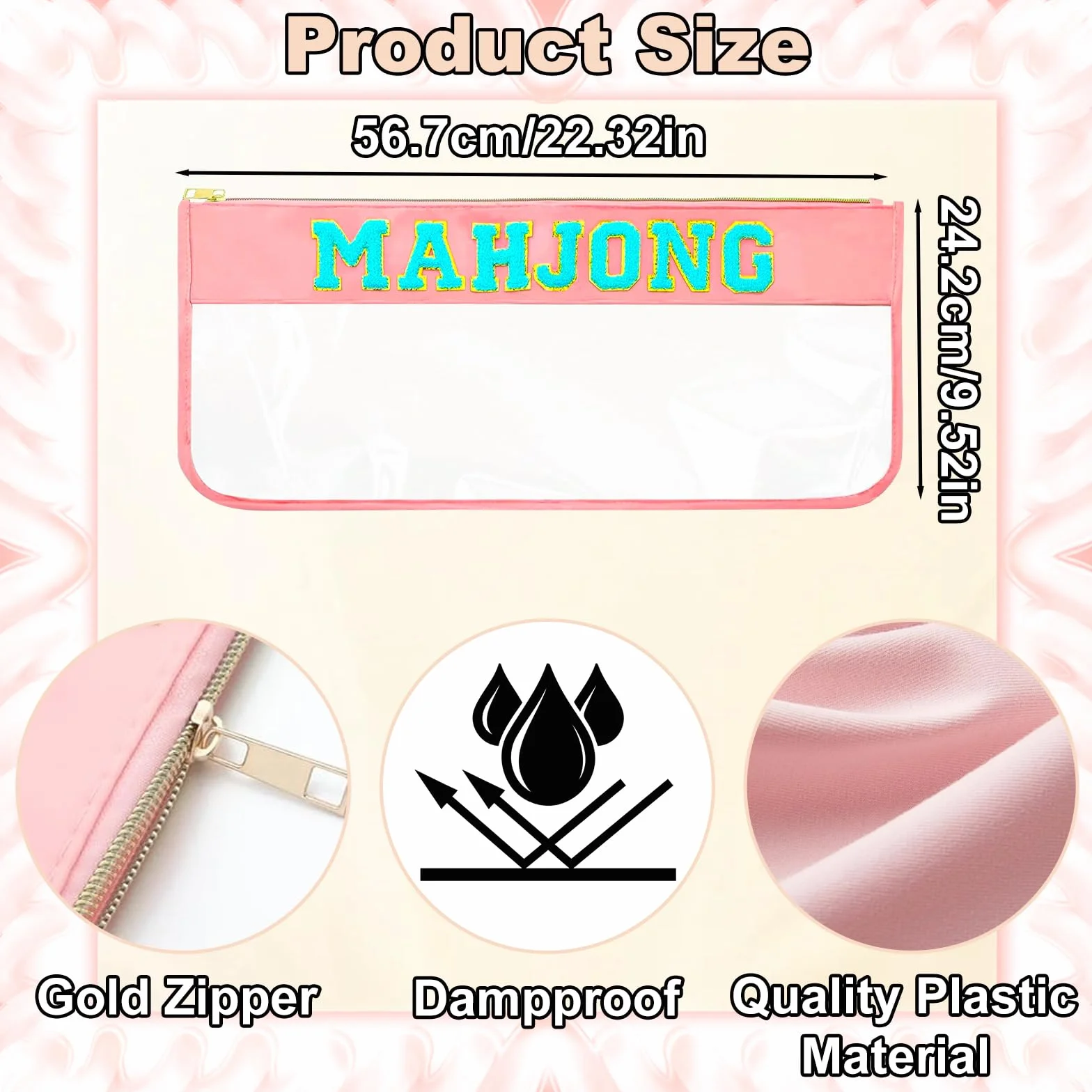Bolsa de Mahjong Americana HINGTAI - Estuche Transparente con Cremallera Dorada