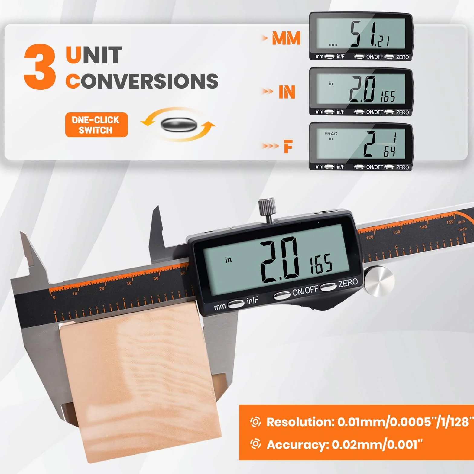 HARDELL Calibre Digital Profesional 150mm 6" Pie de Rey Recargable Acero Inoxidable LCD Pulgadas MM Fracciones