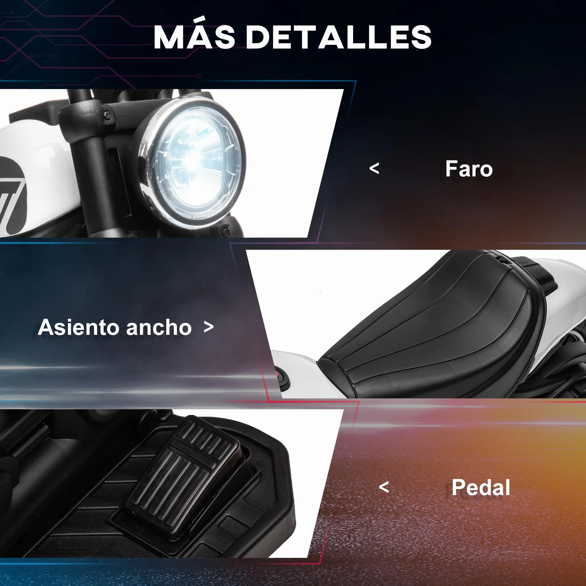 HOMCOM Moto Eléctrica para Niños 18-36 Meses, Batería 6V, Faro, Ruedas Auxiliares, Carga 25 kg, Blanco