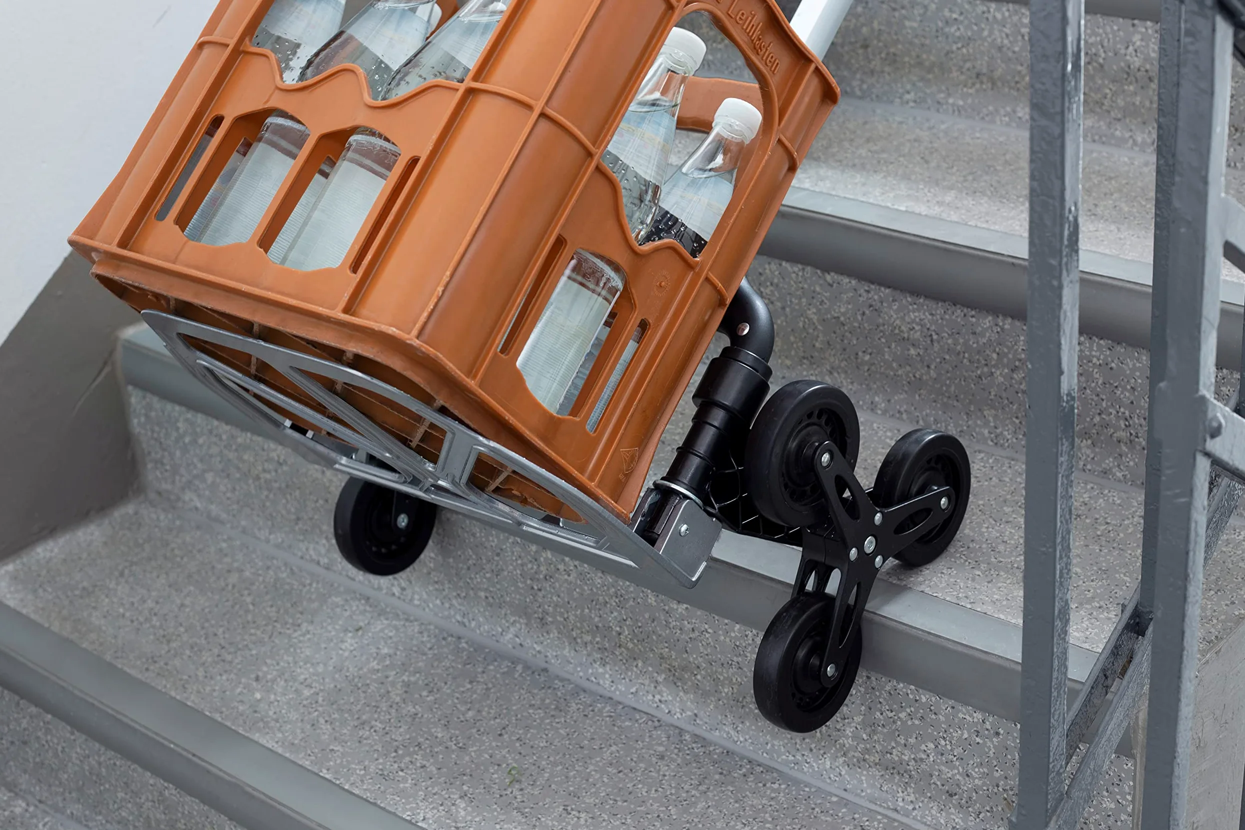Meister 8985840 - Carretilla de Mano para escalones (80 kg, 3 x 3 escaleras, Plegable, Incluye Ruedas, Mango Ajustable en Tres Alturas, de Aluminio)