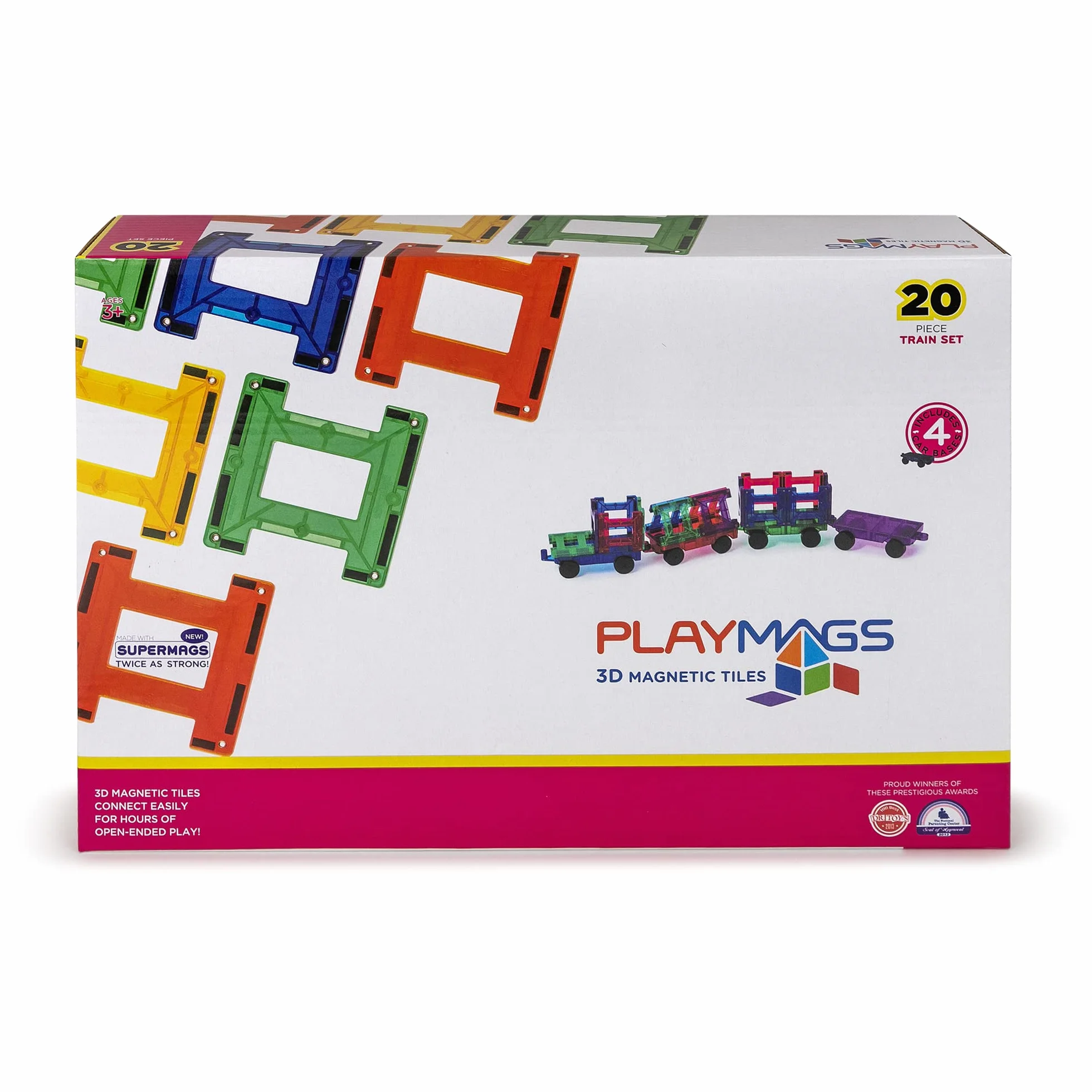 Playmags 20 Piezas Juego de Tren con Imanes Fuertes y Azulejos de Color Vívido