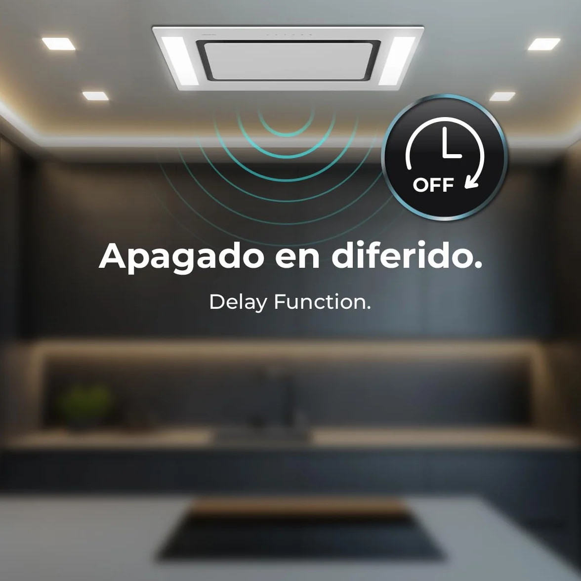 Cecotec Campana Extractora 90 Cm Integrable De Techo Bolero Flux Tir 908000 Glass White A++ Succión 800M3/H Control Remoto Filtro Carbono Booster