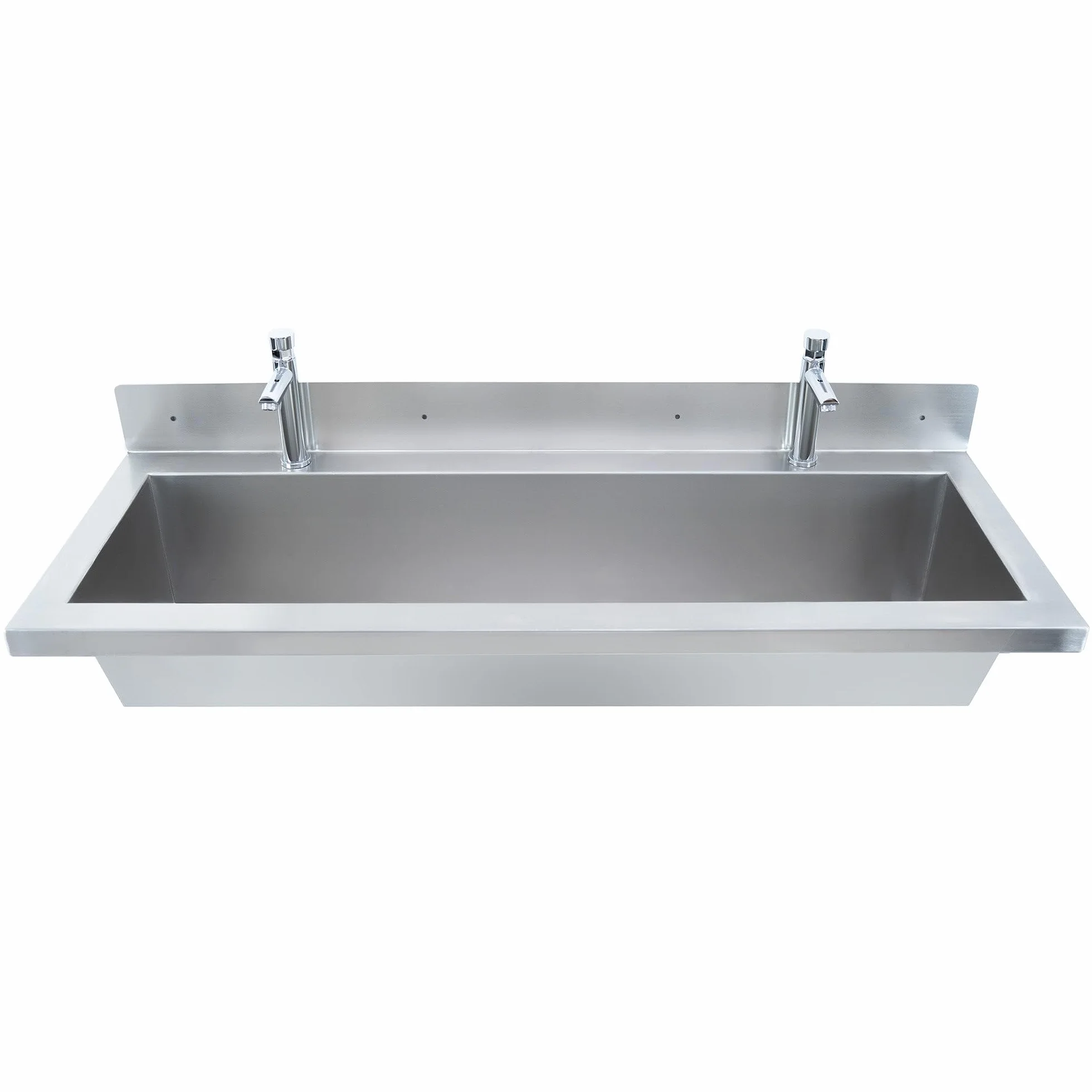 Lavamanos Colectivo Profesional 120 cm Acero Inoxidable 304 con Grifos Temporizados, Válvula Mezcladora de Temperatura y 2 Dispensadores de Jabón 500 ml
