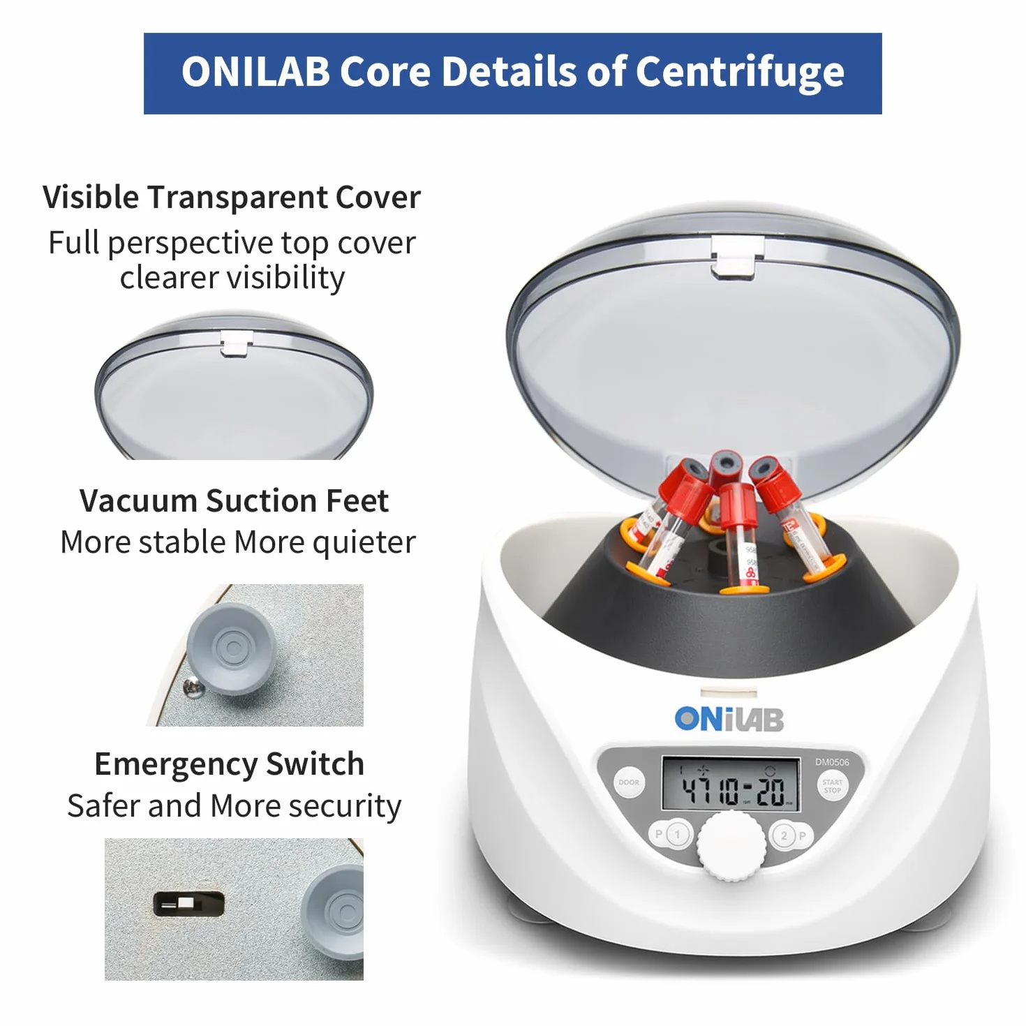 ONiLAB Labor PRP - Centrifugadora de mesa (6 x 15 ml/10 ml/7 ml/1,5-5 ml, 300-5000 rpm (máx. 2600 x g RCF), LCD Digital Desktop Lab Centrífuga Temporizador 30sec-99min, dos programas de inicio rápido