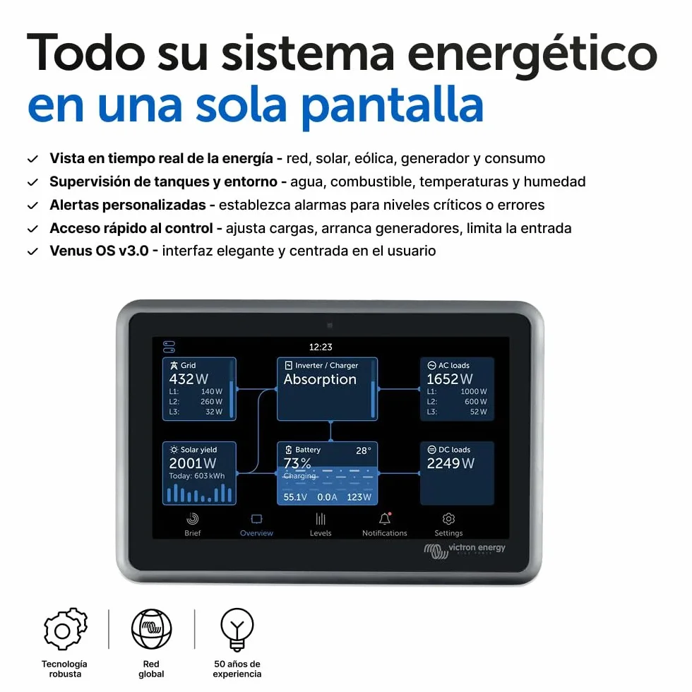 Victron Energy Ekrano GX con Pantalla Integrada para Monitoreo y Control del Sistema
