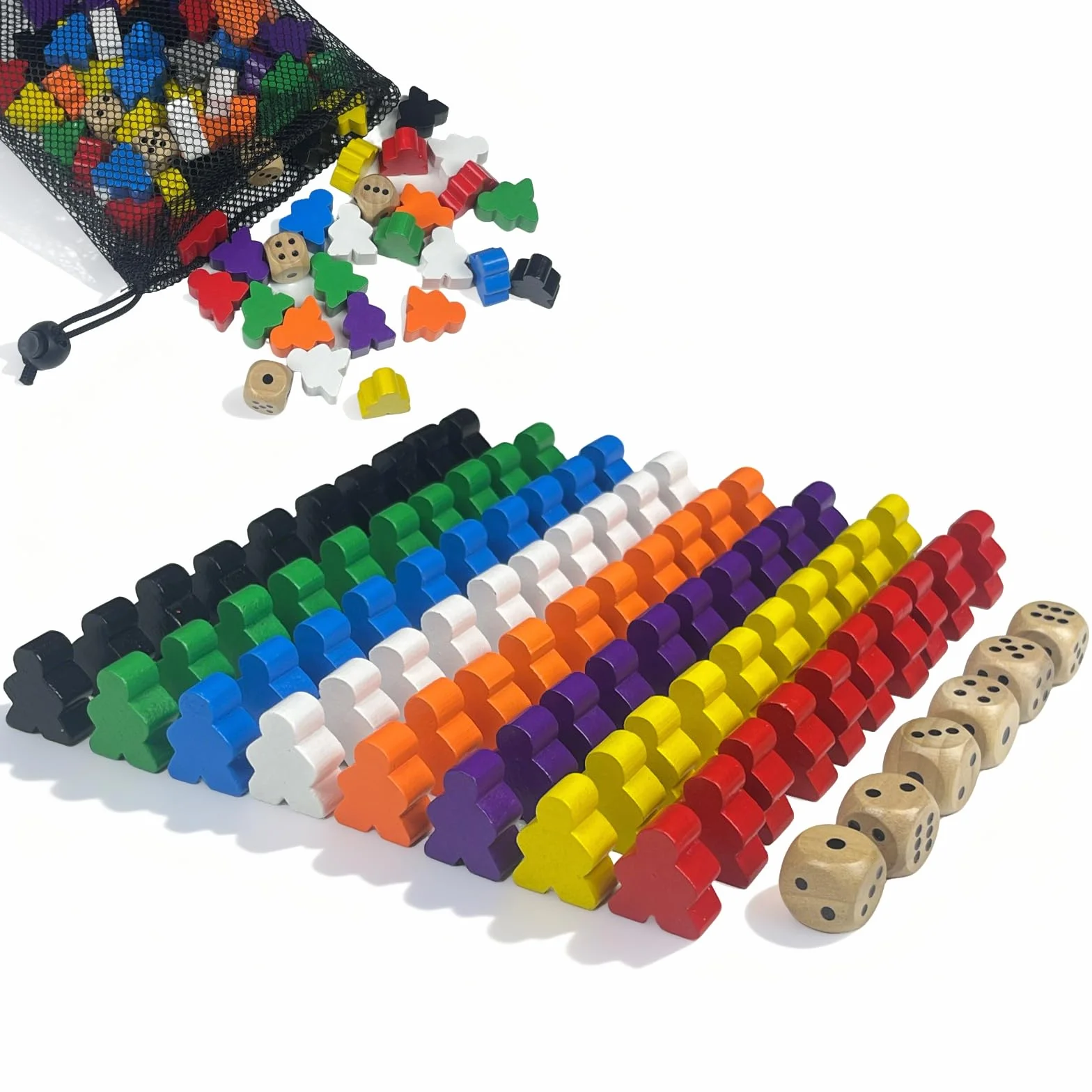 Fichas Personajes de Mesa 80 Piezas 24 x 20 mm Figuras de Madera 6 Dados Multicolor Juegos de Mesa
