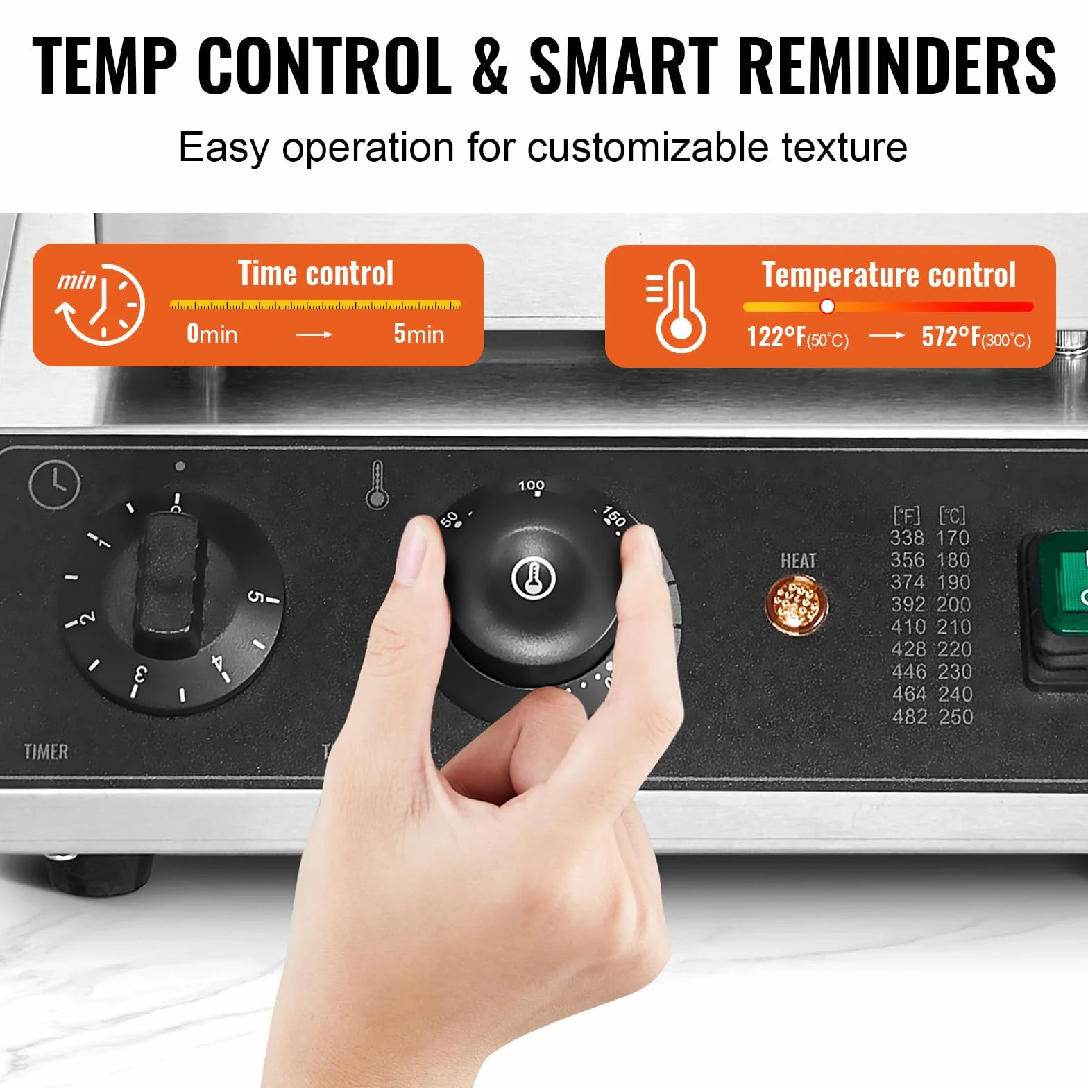 VEVOR Máquina para Hacer Gofres Comerciales, 4 Piezas, Acero Inoxidable Antiadherente de 1750 W con Control de Temperatura y Tiempo, para Restaurantes, Panaderías, Bares y Familias, 300 x 405 x 245 mm