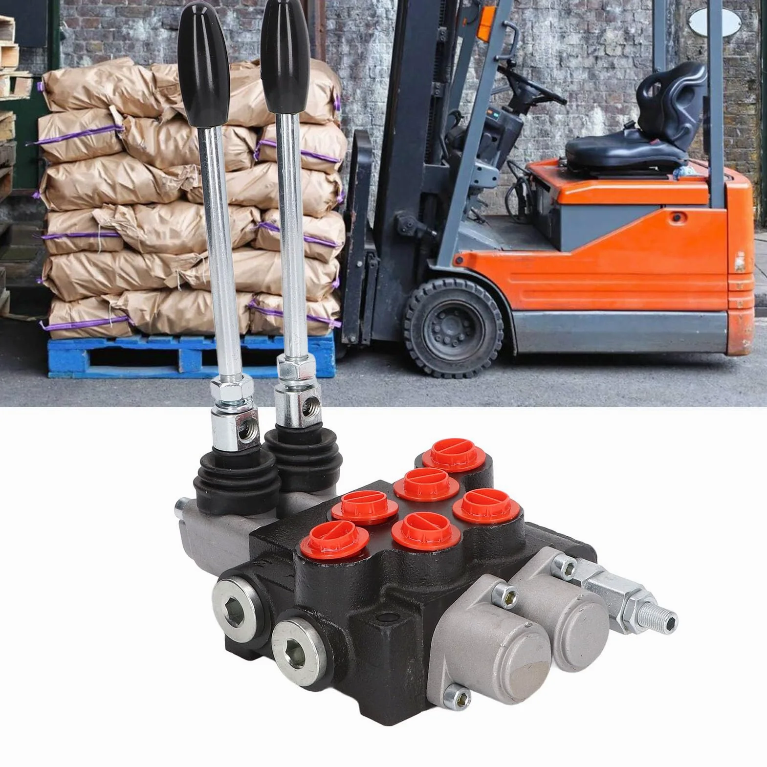 Jeffergarden Control Direccional de Válvula Hidráulica, Hierro Fundido, Válvula de Control de Doble Efecto de 2 Carretes P40-2OT para Cargadores de Tractores Pequeños