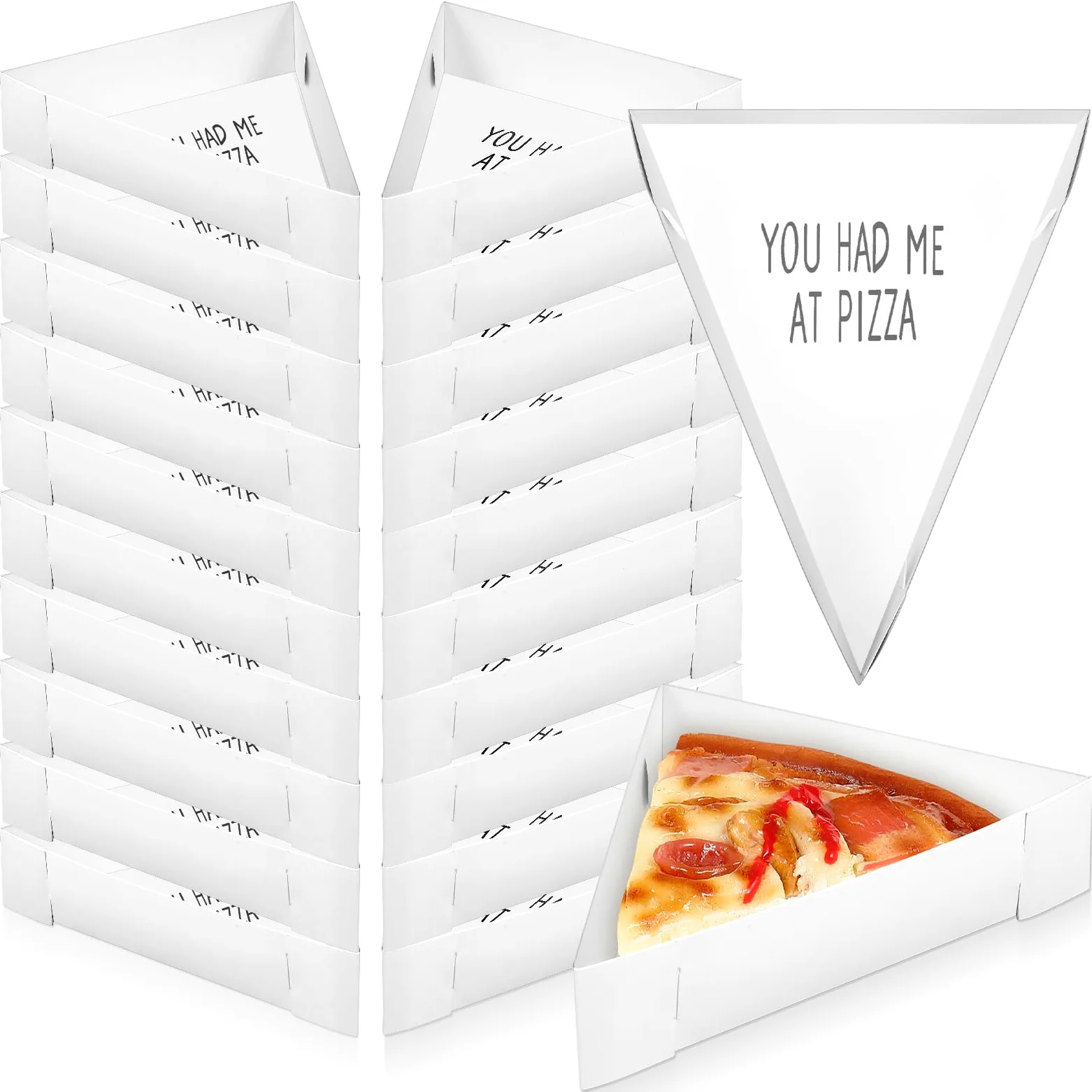 Tioncy 50 cajas de pizza a granel de 9.65 x 7.28 x 1.77 pulgadas, desechables, platos de cuña para pizza, bandeja triangular para boda, bandeja de cartón, soporte para cumpleaños, boda, despedida de
