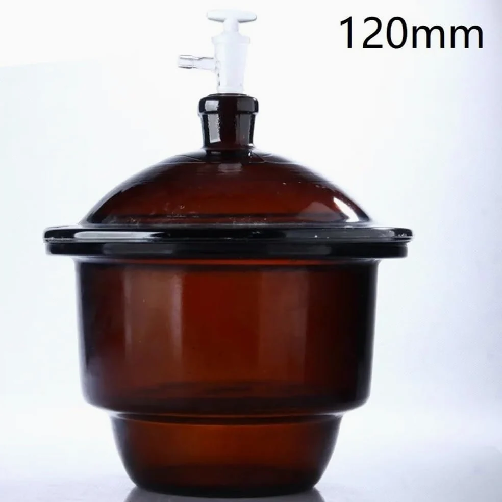 Equipos y suministros de laboratorio Desecador de vacío/normal 120 mm, vidrio transparente/marrón con placa llave paso esmerilada for laboratorio