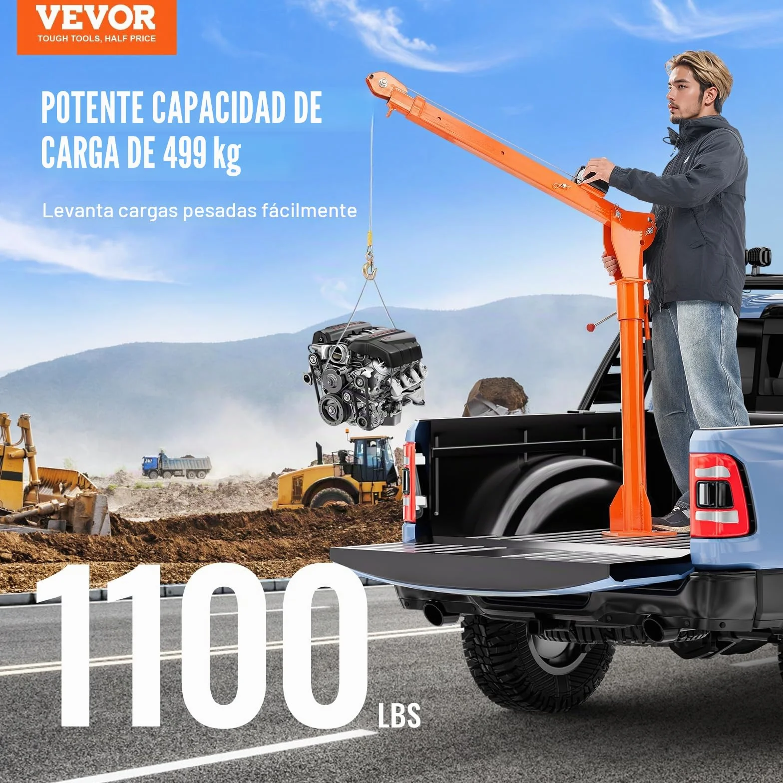 VEVOR Grúa eléctrica para camioneta 1100 libras, grúa plegable montada en camión con cabrestante eléctrico 3500 libras, giro de 360°