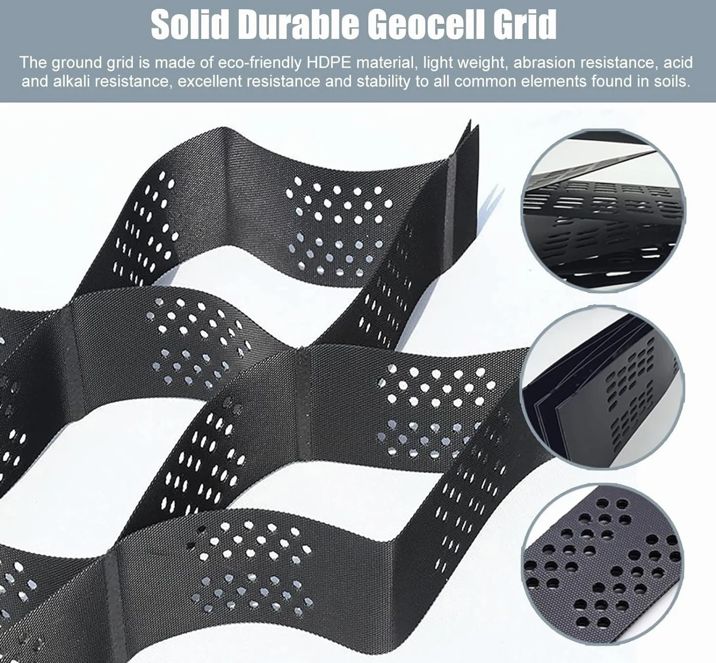 ELzEy Rejilla de conexión a tierra de geomalla de HDPE resistente, estabilizador de grava permeable de pendiente de carril negro, utilizado para muros de contención, estacionamientos y pistas de