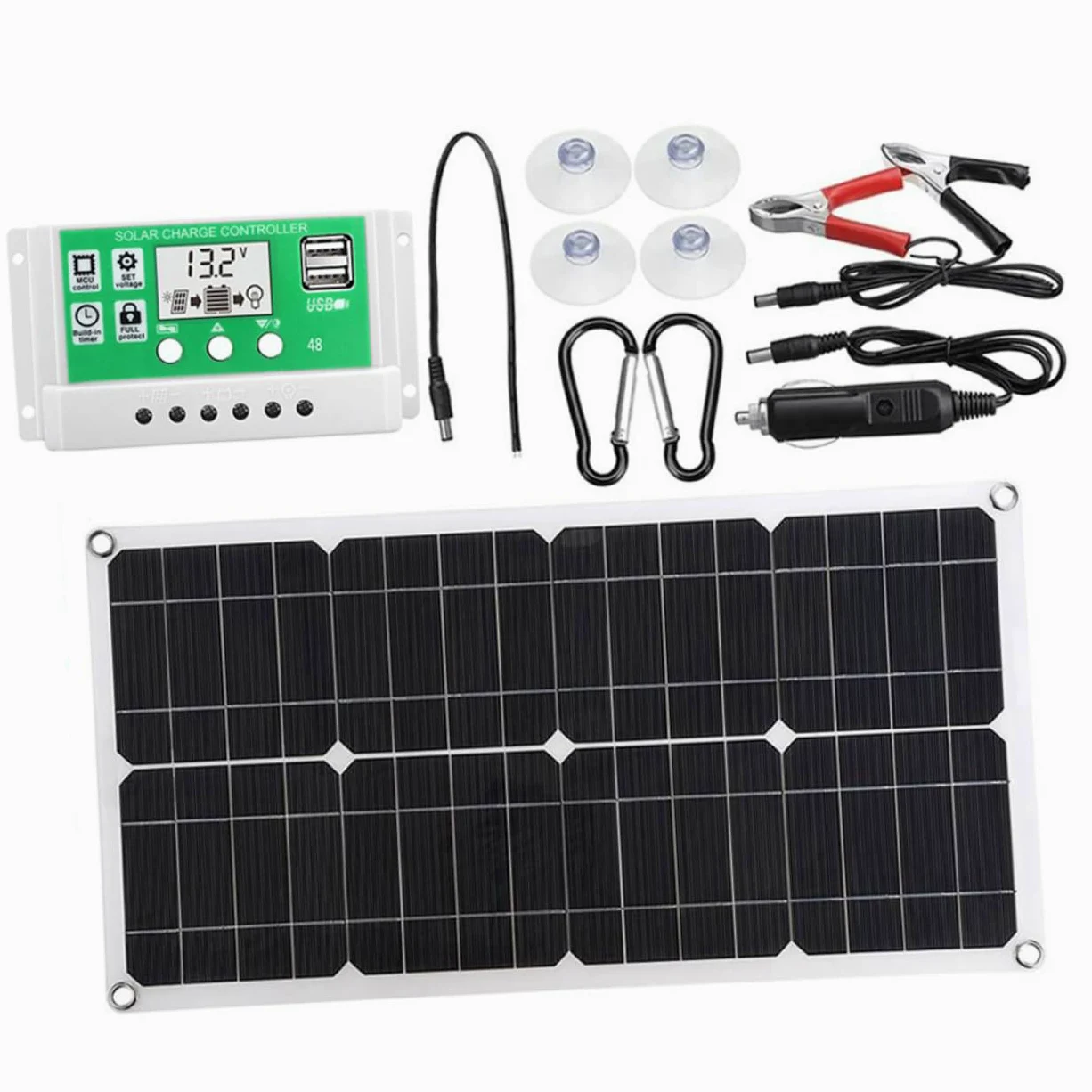 Panel Solar Plegable 25w 18v de Silicio Monocristalino Negro | 1 Juego, Protección Inversa, Portátil, para Hiking y Montañismo, Kit Fotovoltaico Control 30a