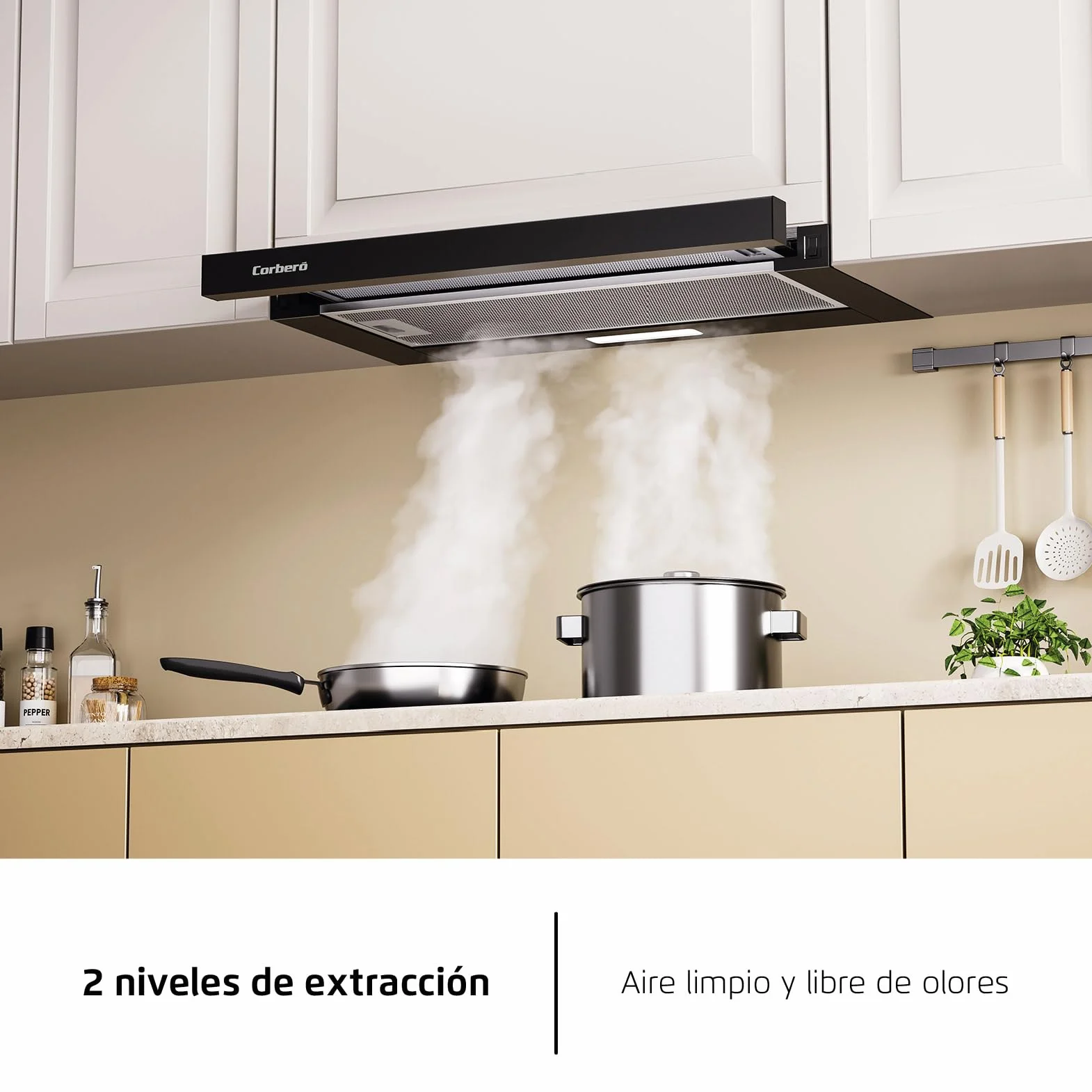 Corberó Campana Extractora Telescópica 60cm VINSON636B 387,6 m3/h 58 dB 36,5 W LED Negro