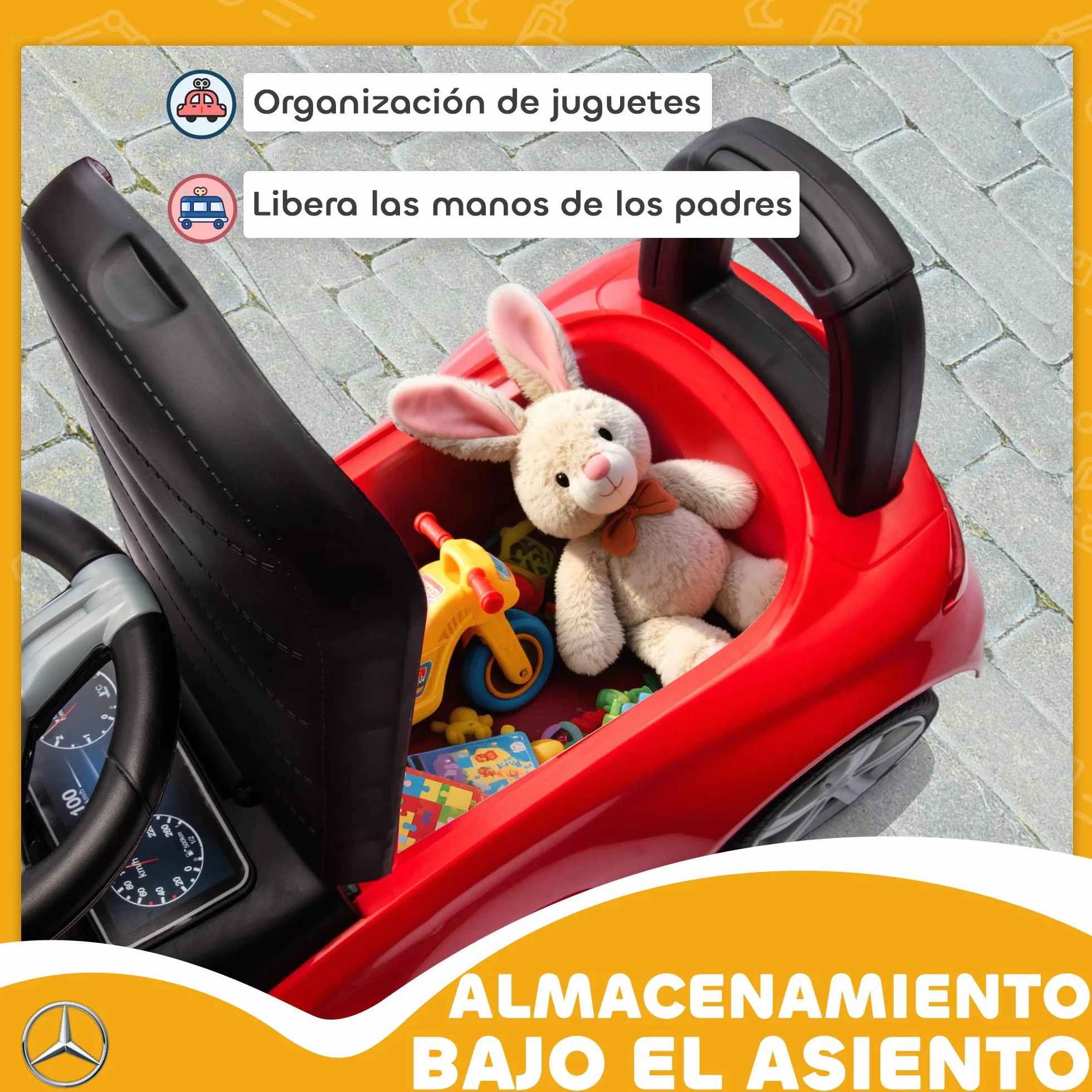 Mercedes-Benz Clase C Coche Correpasillos para Niños 18-36 Meses con Bocina Volante Sonidos Motor 65x28x39 cm Rojo