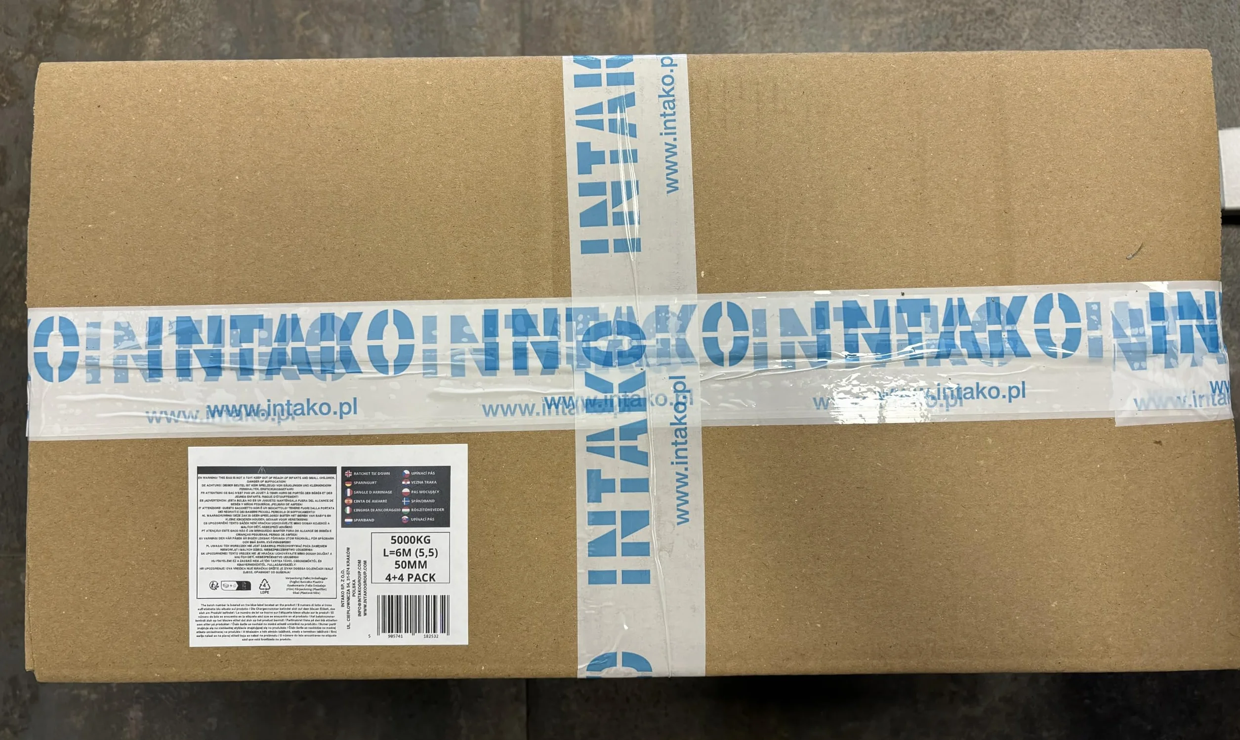 INTAKO Cinchas de Amarre con Carraca 6 m x 5000 kg x 50 mm 4 Piezas DIN EN 12195-2