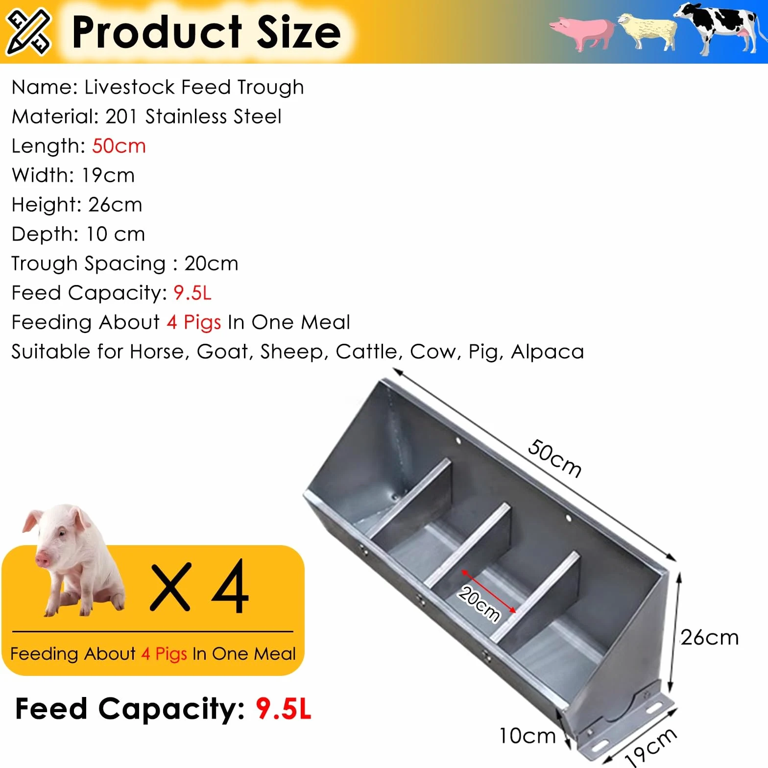 Kit de comedero para ganado con múltiples compartimentos, solución de alimentación duradera y eficiente para granjas porcinas, corrales de ovejas y establos de caballos