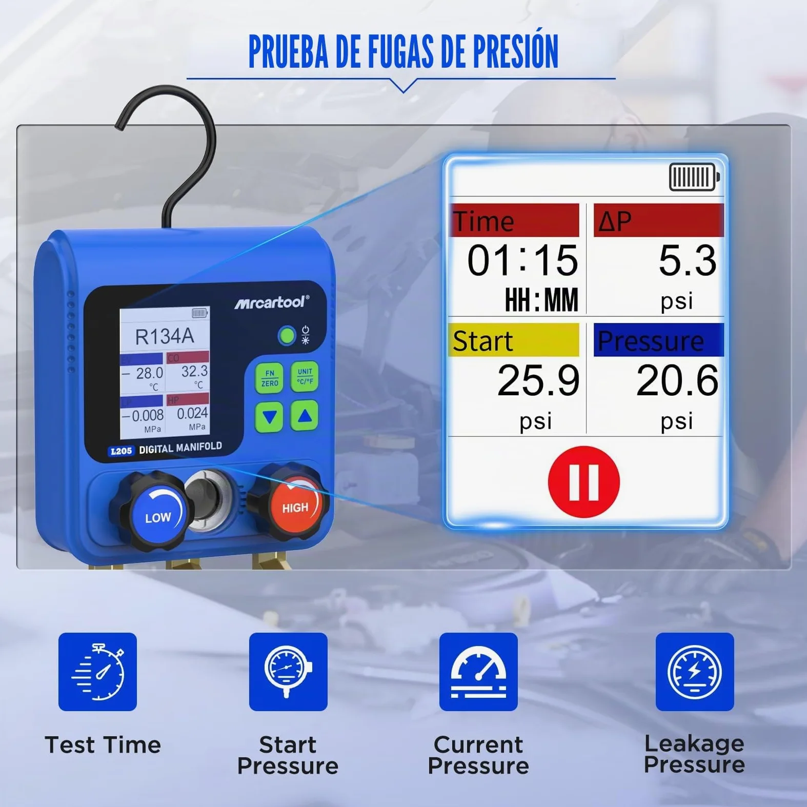 Bomba de vacío digital para sistemas de aire acondicionado y pruebas, manómetro de refrigerante R410a R32 digital, manómetro de refrigerante HVAC 92 refrigerante