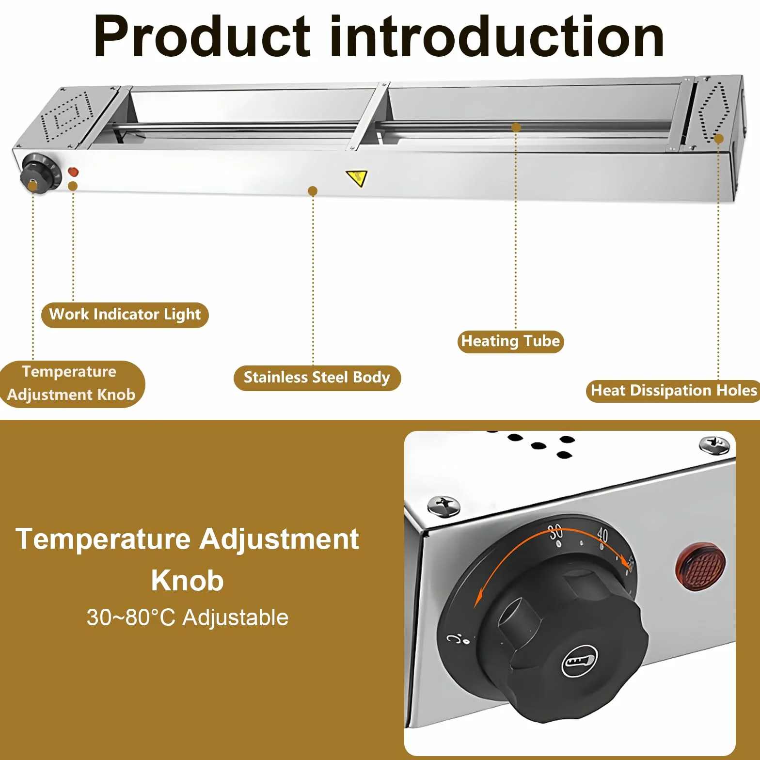 Lampara de Calor Cocina Acero Inoxidable Colgante Temperatura Ajustable 60cm 2 Piezas
