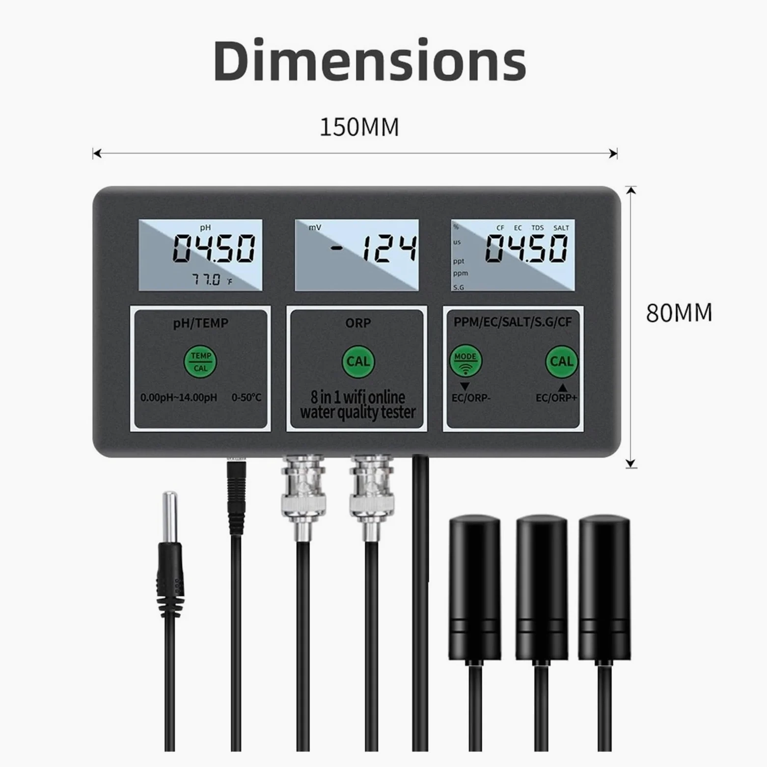 Medidor de calidad del agua multifunción 8 en 1, Monitor inteligente Digital PH EC TDS SALT SG.Temp ORP CF Tester,Extensamente probado