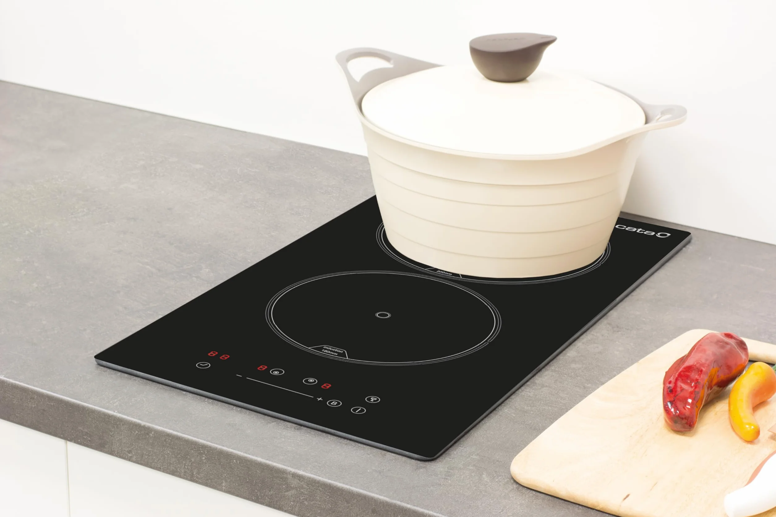 CATA Placa de Inducción ISB 3102 BK 2 Zonas Control Táctil Deslizante 9 Niveles Potencia Booster Temporizador 29 cm Negro